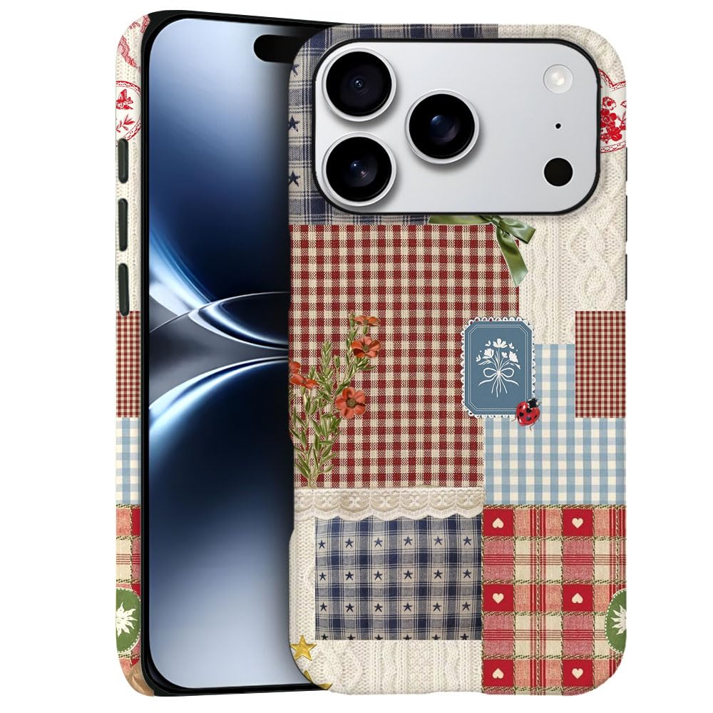 Case for iPhone 17 Pro - Slim Fit Anti-Scratch Phone Case for Girl Women - Patchwork Quilt Floral Retro (Frosted)