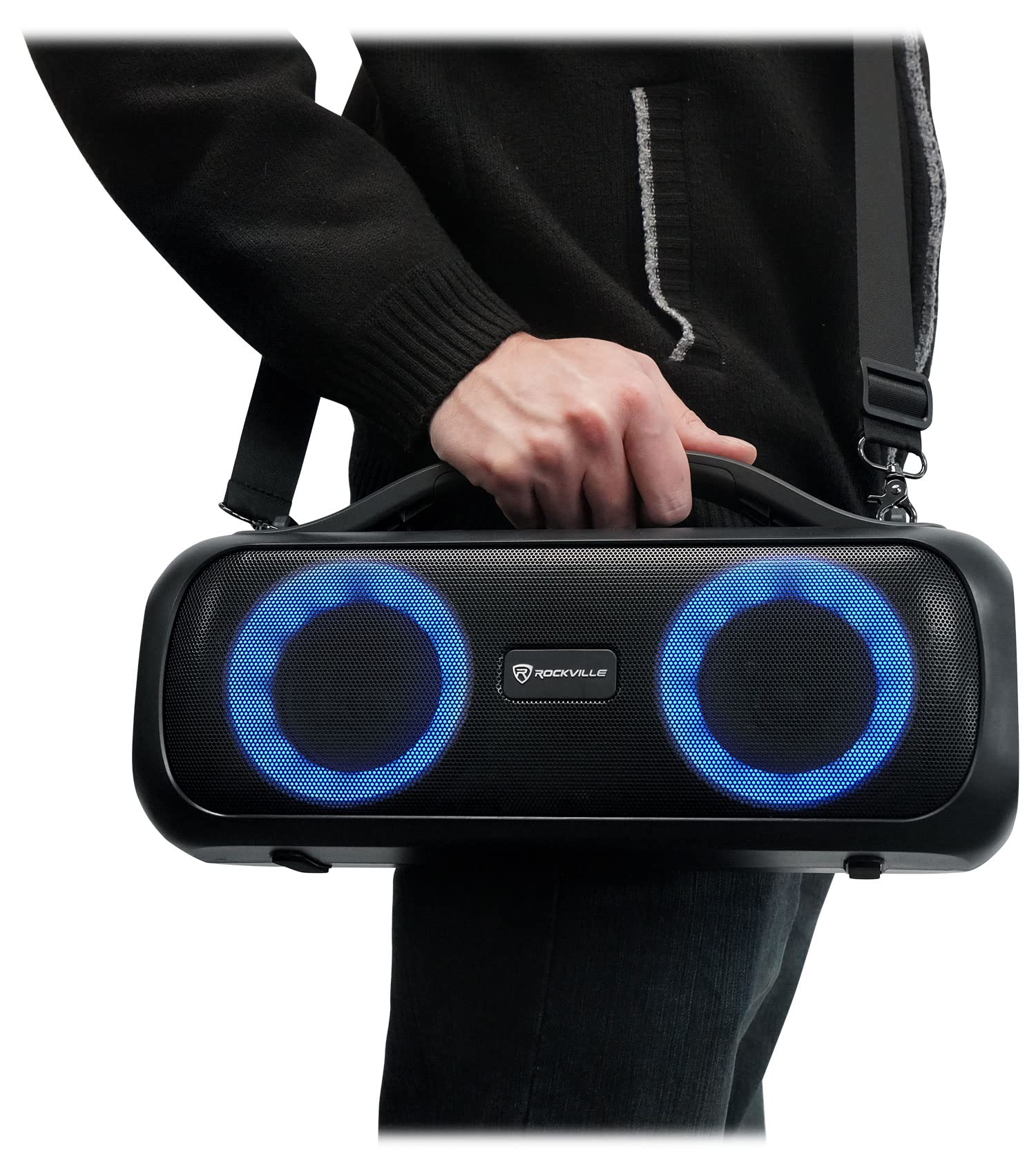 Rockville GO Party D4 Large Loud Portable LED Party Bluetooth Speaker, Deep Bass, Black
