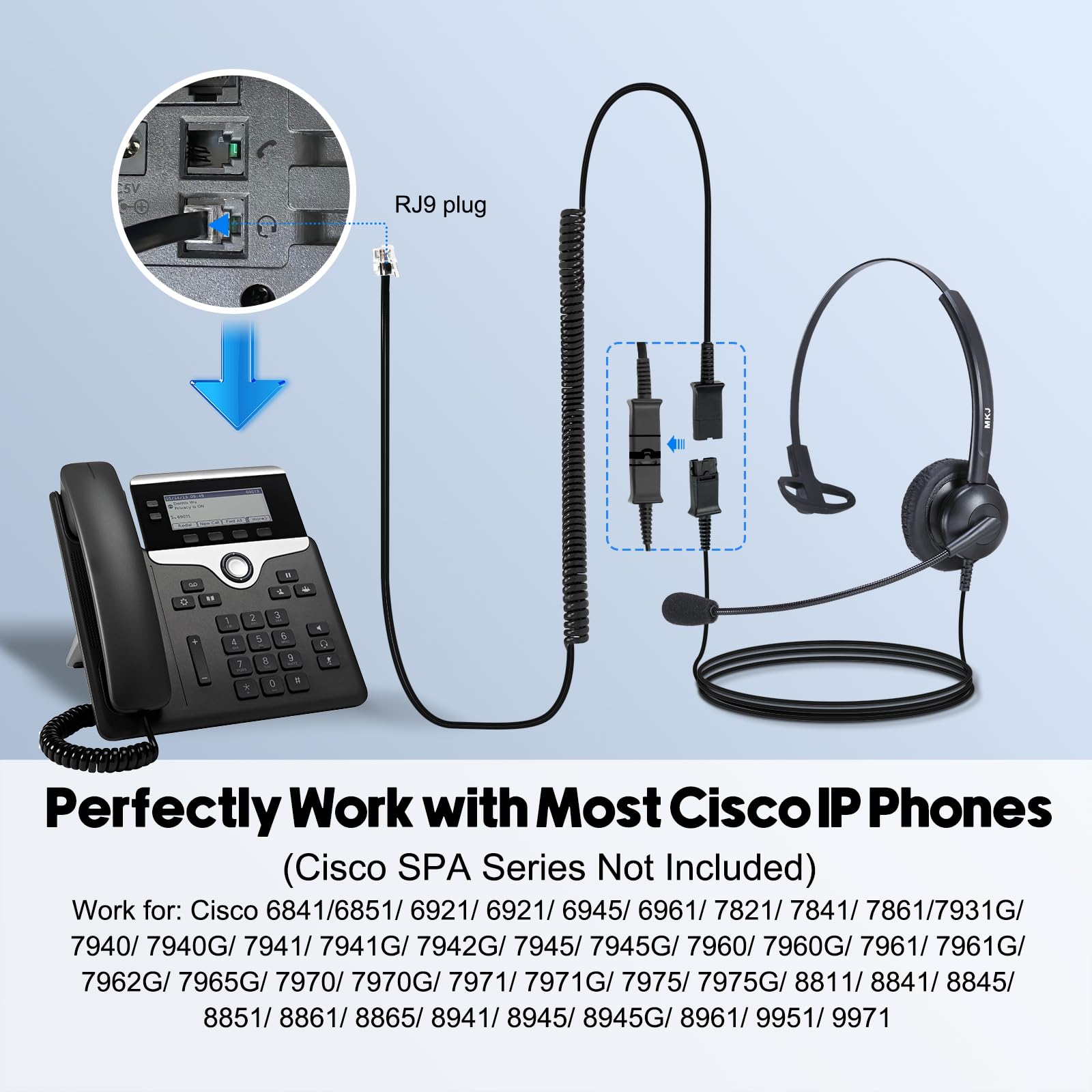 Mkj Cisco Headset Noise Canceling Wired Headphones With Microphone Corded Rj9 Telephone Headset For Cisco Office Phones Cp 7821