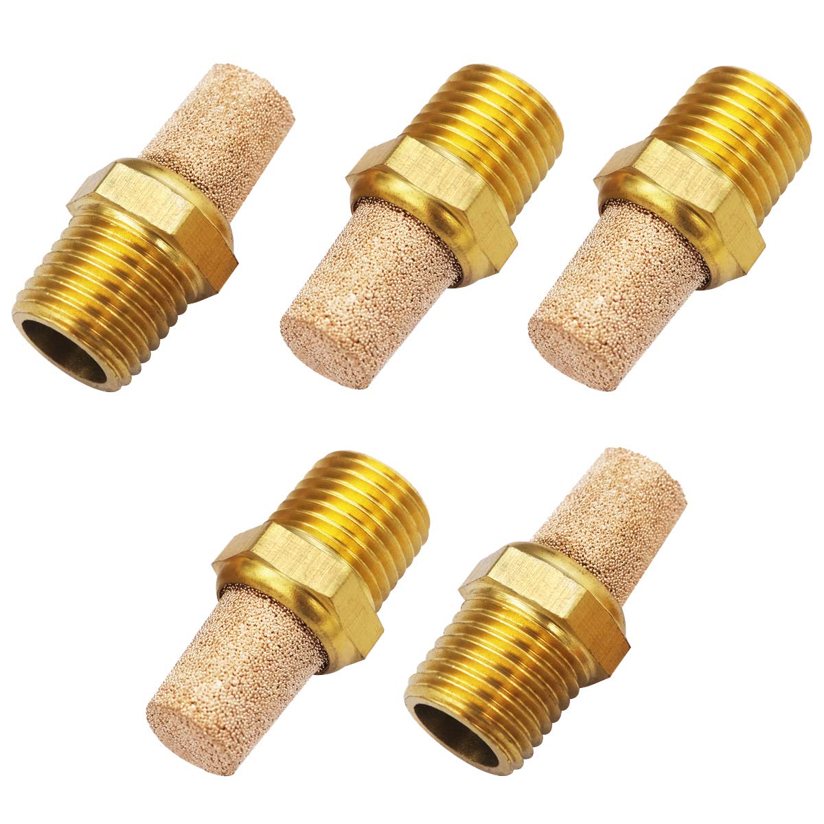 Mxuteuk 5Pcs 1/4 '' Npt Brass Pneumatic Muffler Filter Noise Silencer, Hex Sintered Silencer Air Line Fitting Xyq G (1 4)