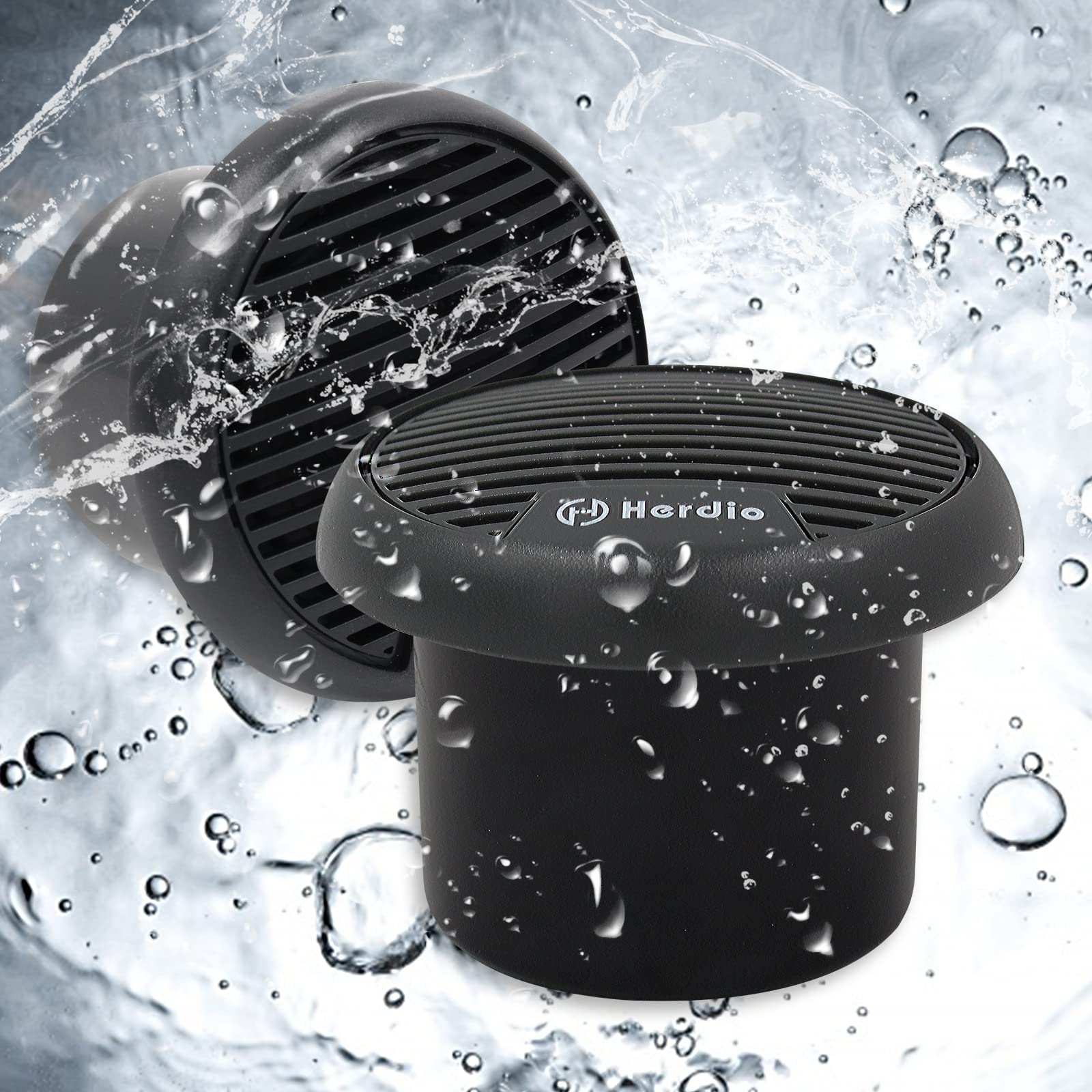 Herdio 3'' Inch Marine Bluetooth Speakers Boat Motorcycle Hot Tub Stereo With Max Power 140 Watt (Black)