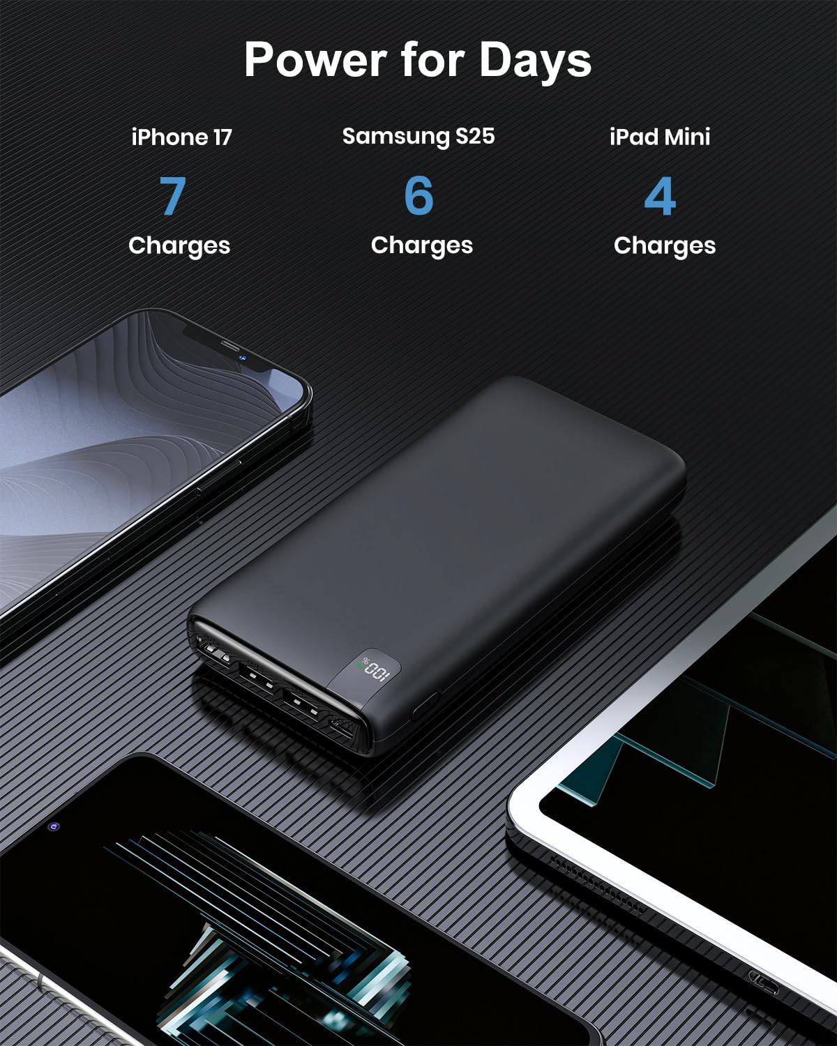 Ixnine Power Bank 26800Mah Portable Charger, High Capacity Phone Charger Compact External Battery Pack With Led Display And 4 Fa