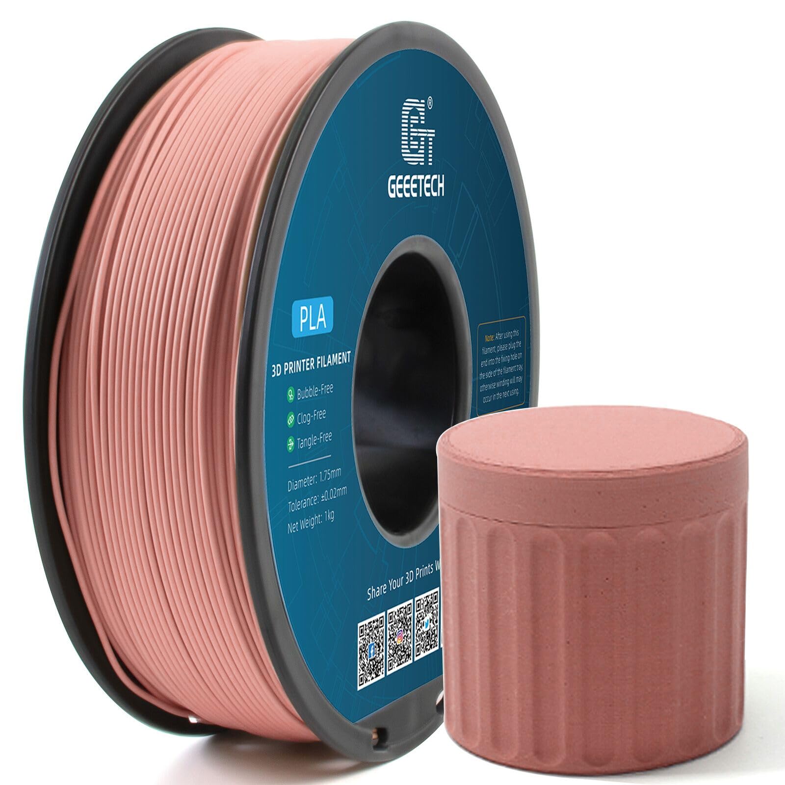 GEEETECH Matte PLA Filament 1.75mm, Terracotta PLA Matte 3D Printer Filament 1kg Spool (2.2lbs), Dimensional Accuracy +/- 0.02 m