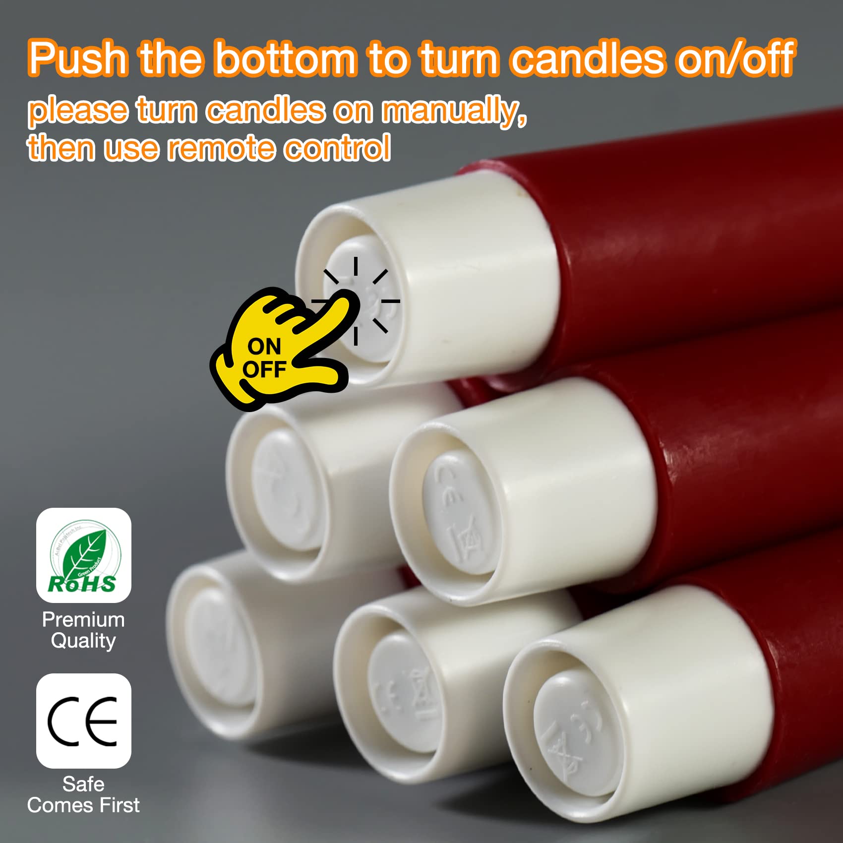 Eywamage Red Christmas Flameless Taper Candles With Remote, Flickering Battery Led Wax Candlesticks Set Of 6