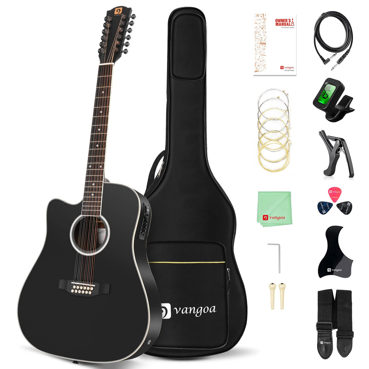 Vangoa Left Handed 12 String Guitar Acoustic Electric Cutaway 42 Inch Full Size Dreadnought Spruce Top Sapele Body For Beginners