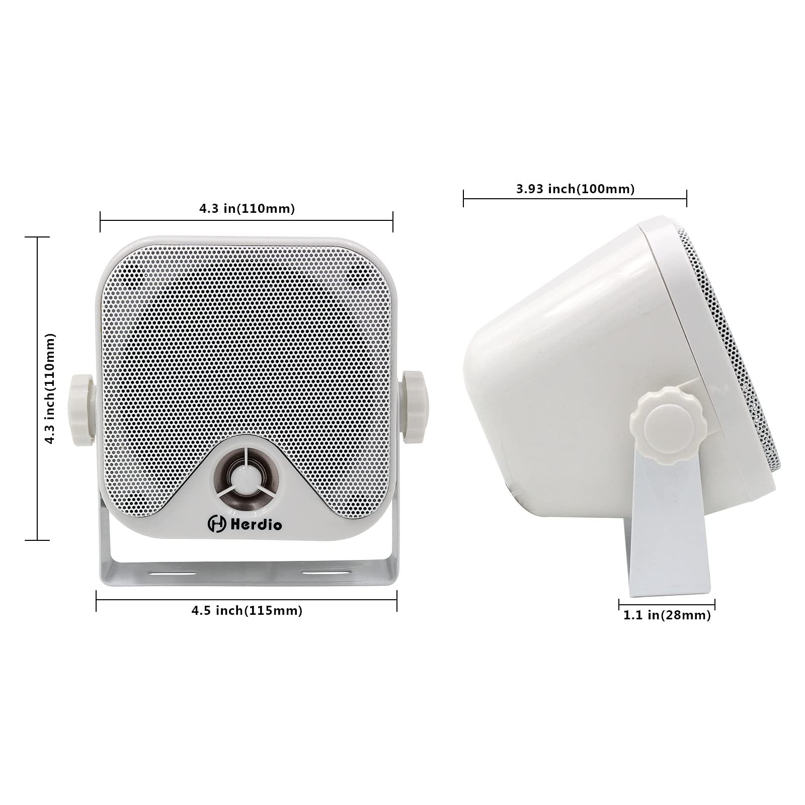 Herdio 4 Inches Marine Box Bluetooth Speakers  Compact Waterproof Audio Sound System With 100 Watt Power For Boat Golf Cart Jeep