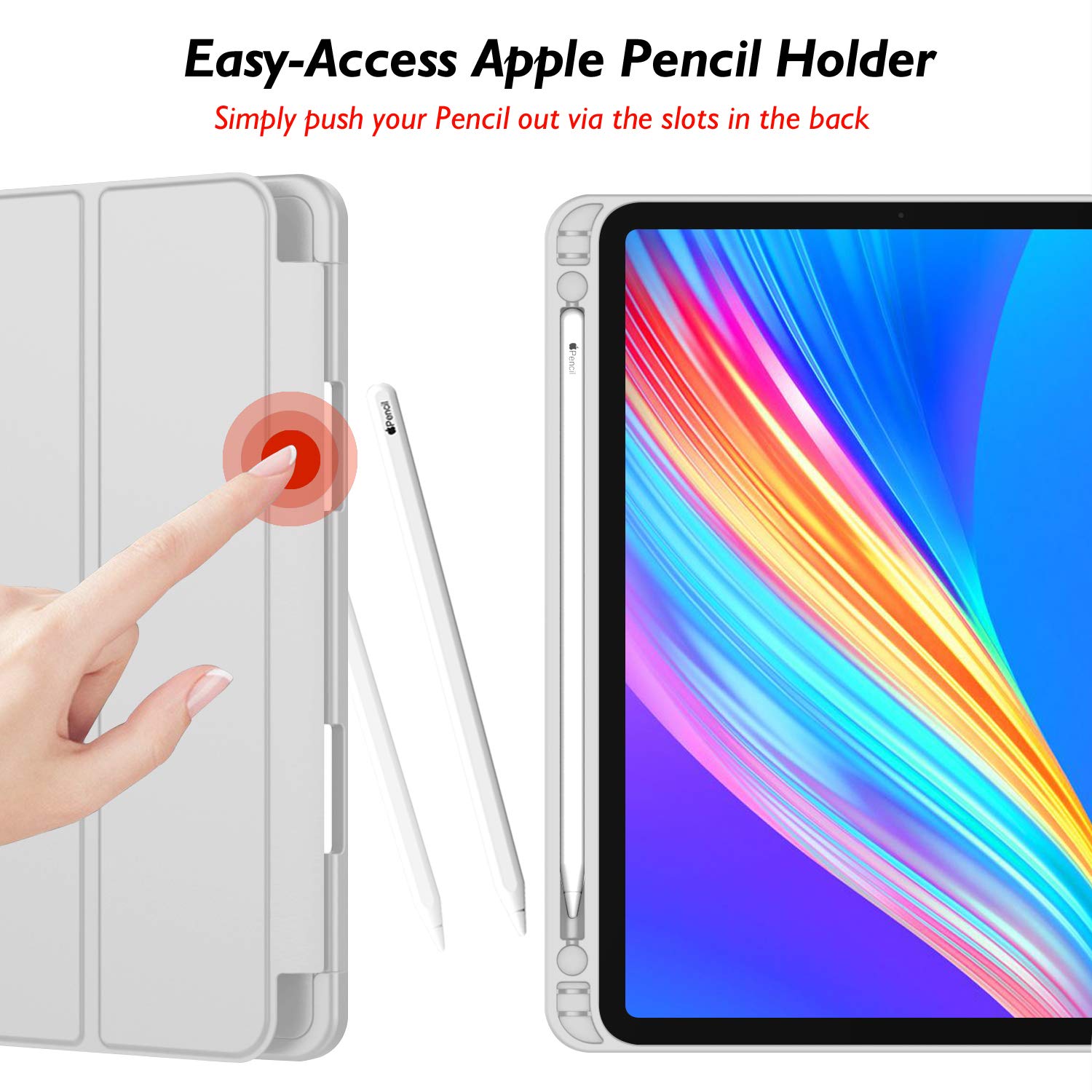 Imieet New Ipad Pro 12.9 Case 2022(6Th Gen)/2021(5Th Gen) With Pencil Holder [Support Ipad 2Nd Pencil Charging/Pair],Trifold Stand Smart Case With Soft Tpu Back,Auto Wake/Sleep(Light Gray)