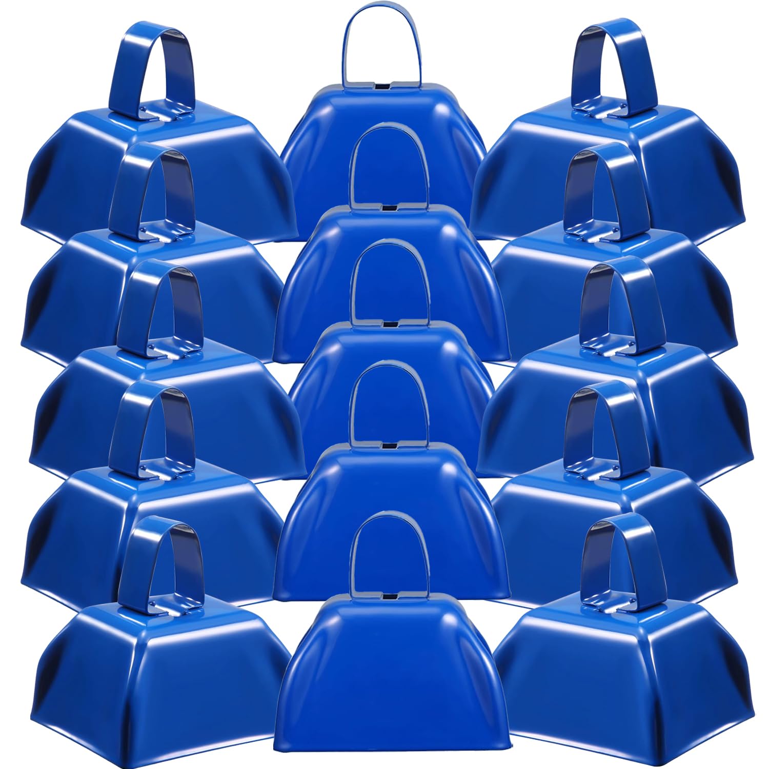 LOSYHU 15 Pack Metal Cowbells 3 Inch Blue Cow Bells Noise Makers Loud Cow Bell with Handles, Small Cowbell Hand Percussion Cowbe