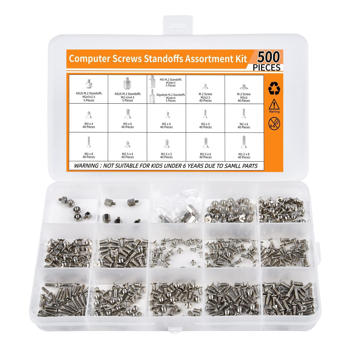 500Pcs M.2 Ssd Screw Kit, M.2 Standoff And Screw Kit For Asus Gigabyte Msi Asrock Motherboards, M.2 M2.5 M3 Ssd Mounting Screws