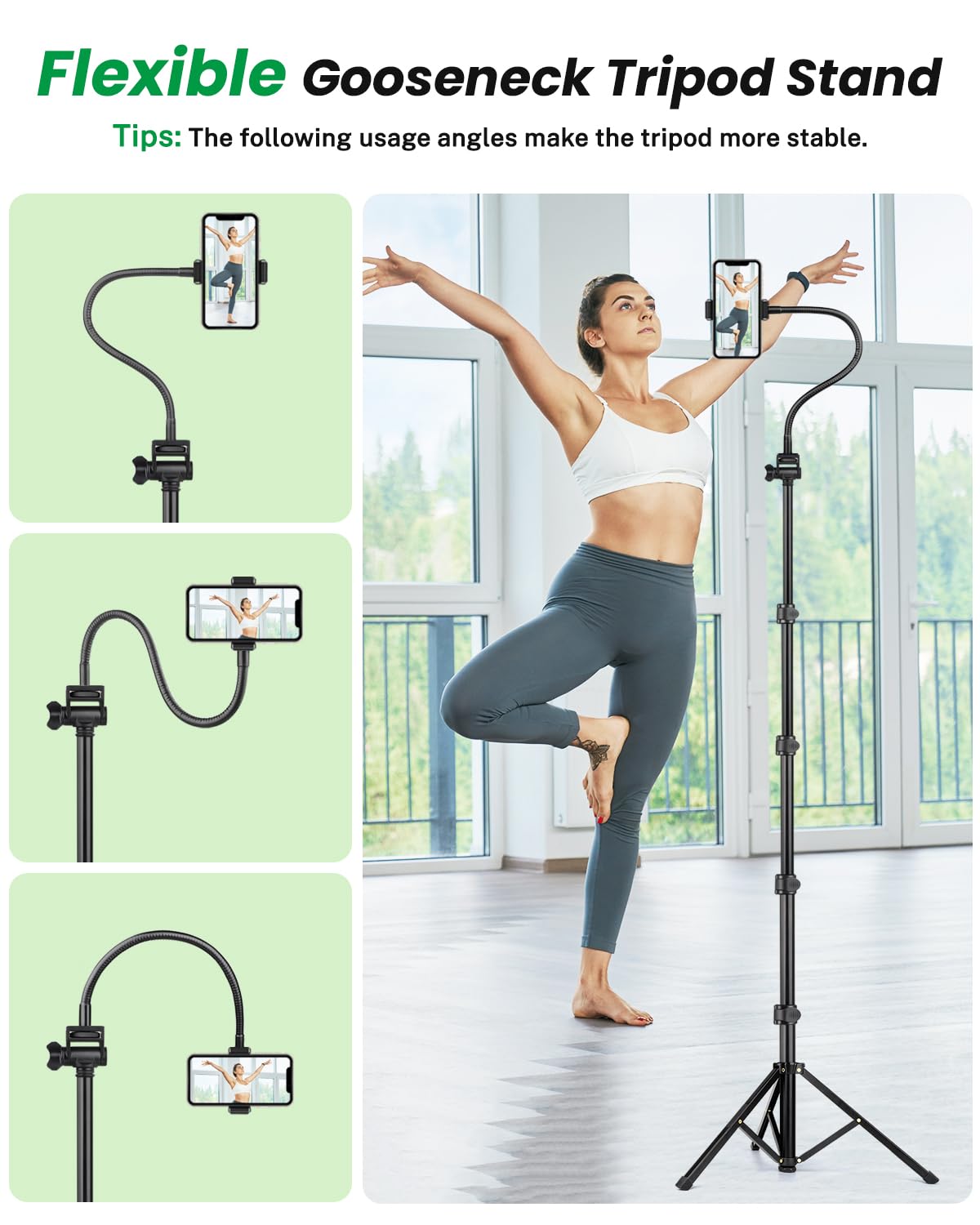 Phone Tripod, 81'' Tall Cell Phone Tripod With Remote, Gooseneck Phone Tripod Stand With Phone Holder, Adjustable Tripod For Iph