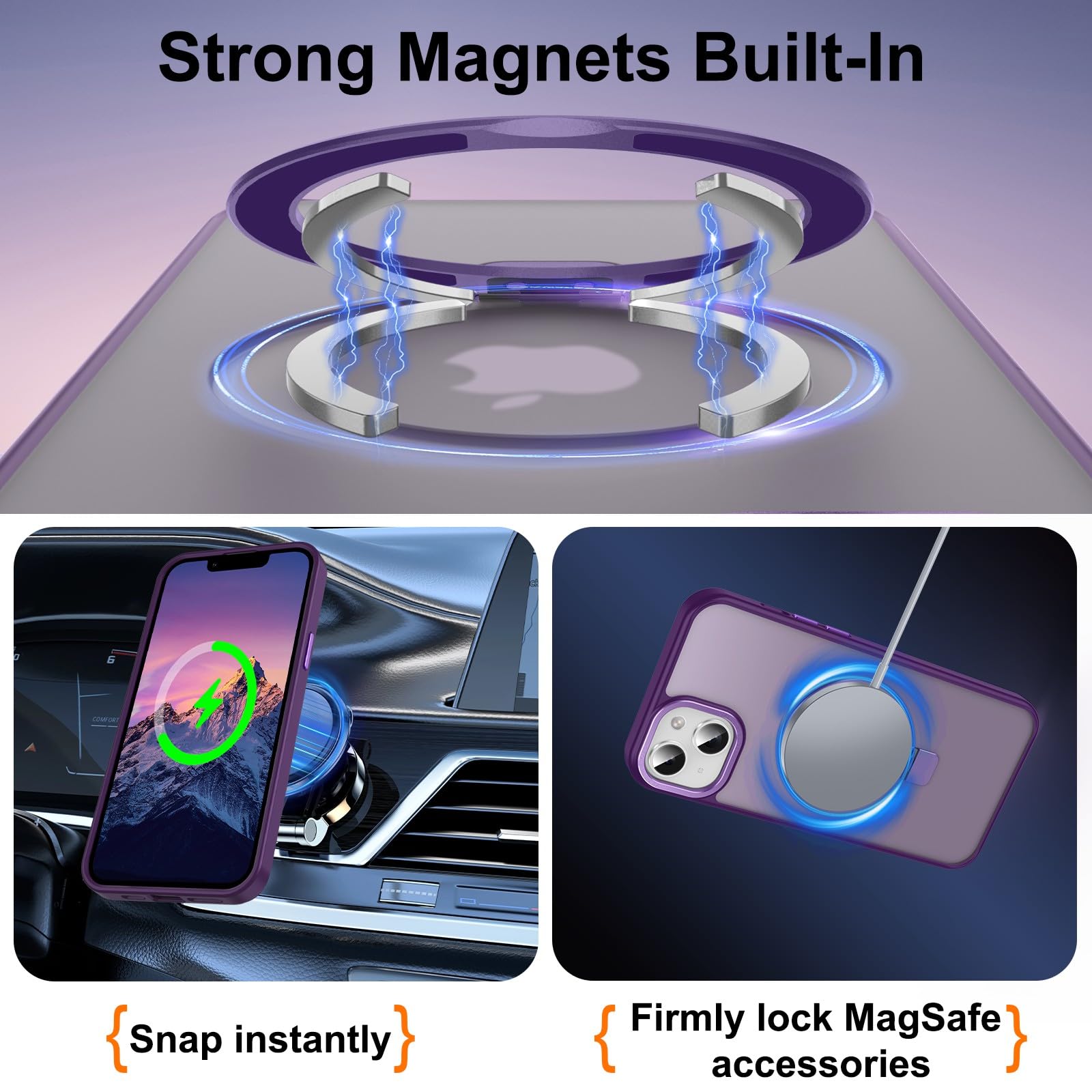 Lufanbis Magnetic For Iphone 14 Plus Case With Ring Stand, [10 Ft Drop Protection] [Velvety Touch] Slim Translucent Matte Back S