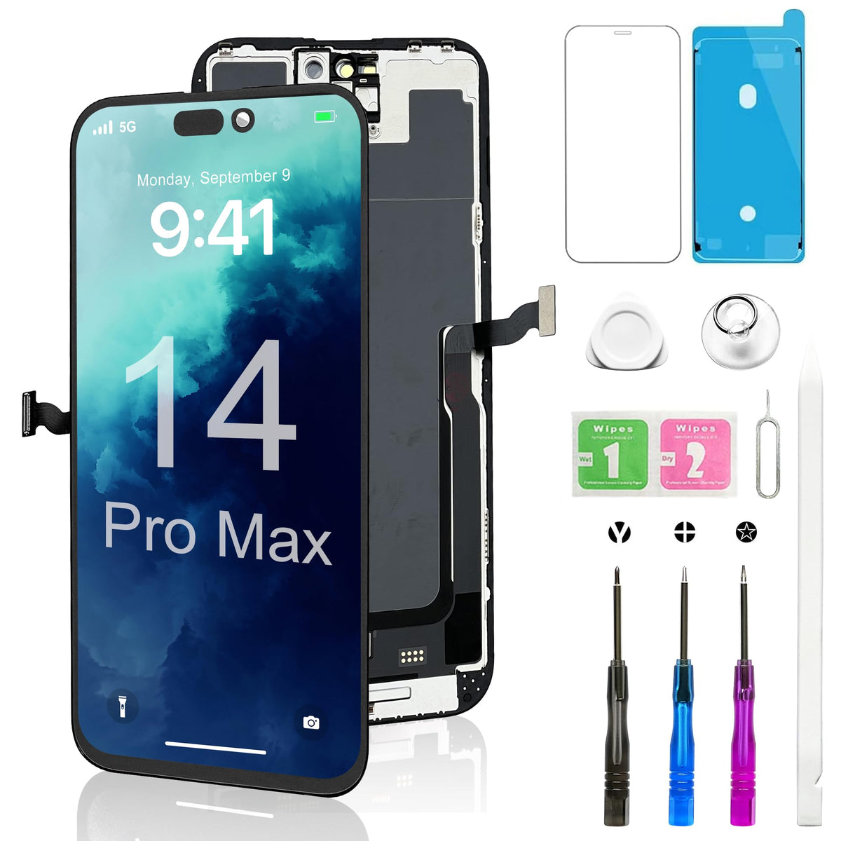 For Iphone 14 Pro Max Screen Replacement Kit Full Super Retina Fhd Lcd Display With Repair Tool - Compatible With Model A2651/A2