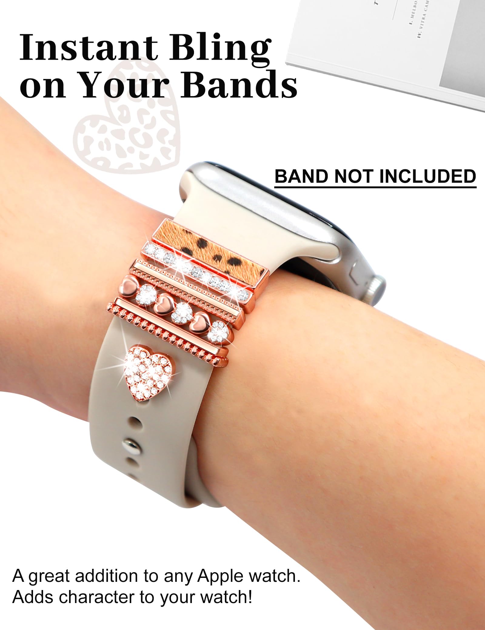 Jr.Dm Watch Band Charms With Decorative Bling Rings Loops, Compatible With Apple Watch 40Mm 38Mm 41Mm 42Mm 44Mm 45Mm Smart Watch