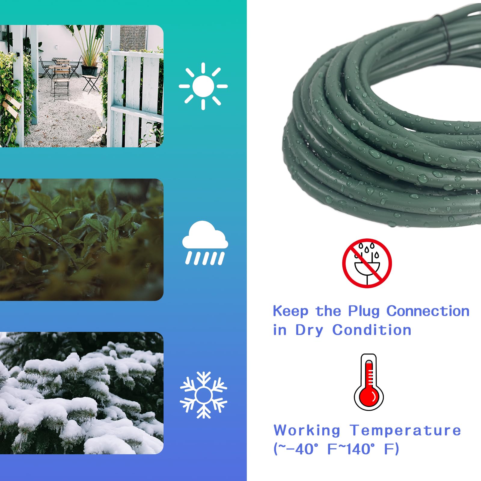 Greatide Indoor Outdoor Extension Cord 25 Ft, 16/3 Sjtw Weatherproof Green Electrical Cords, 13 Amp Heavy Duty 3 Prong Power Cab