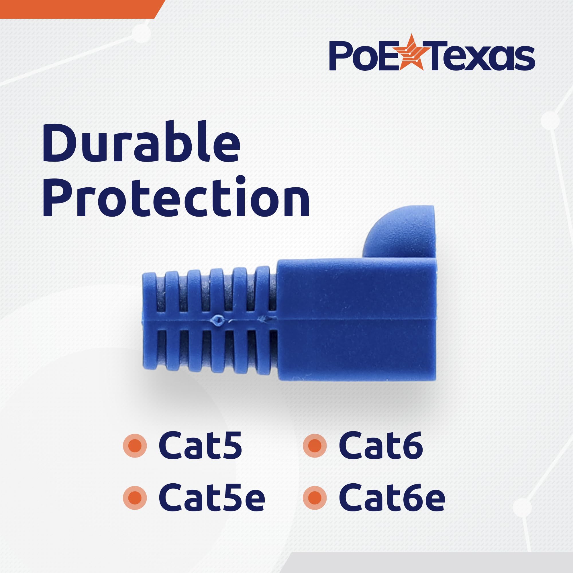 Poe Texas Cat6 Strain Relief Boots   60 Pack   Ethernet Connector Cable Boot For Cat 5 / Cat 5E / Cat 6 Cable Ends   Cable Strain Relief   Cat 6 Connectors Rj45 Strain Relief Boots   Rj45 Boot (Blue)