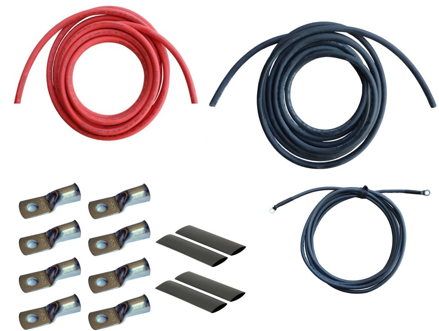 WindyNation 2 Gauge AWG (3 Feet Black + 3 Feet Red) Power Inverter Battery Cable Wire Kit for DC to AC Inverters RV, Car, Solar,