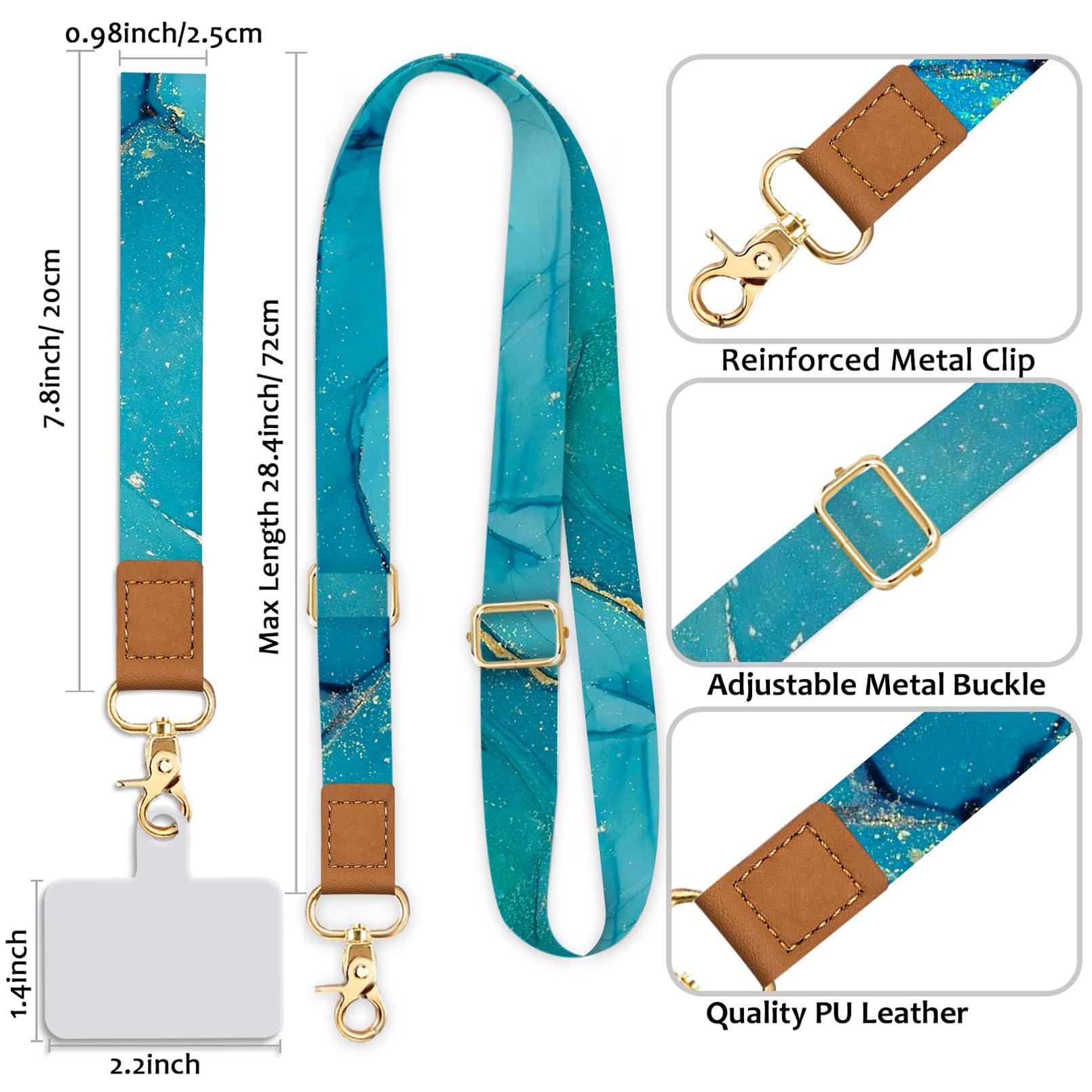 Cell Phone Lanyard Crossbody With Wrist Strap, Blue Marble Phone Lanyards For Around The Neck Wristlet Adjustable Phone Strap, L