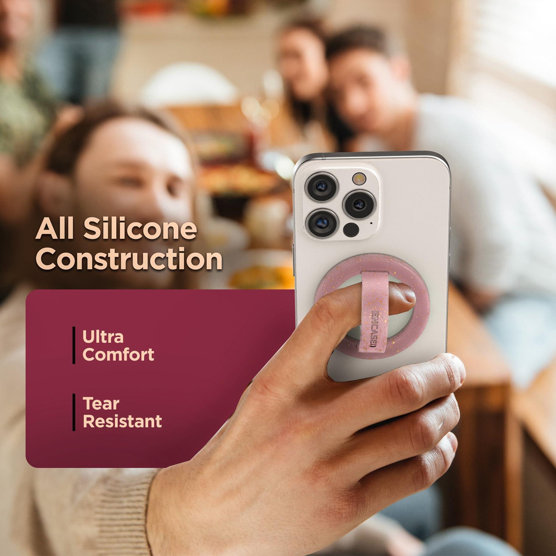 Encased Magnetic Phone Grip Holder (Compatible With Magsafe) Thin Silicone Finger Loop Ring For Iphone (Pink Glitter)