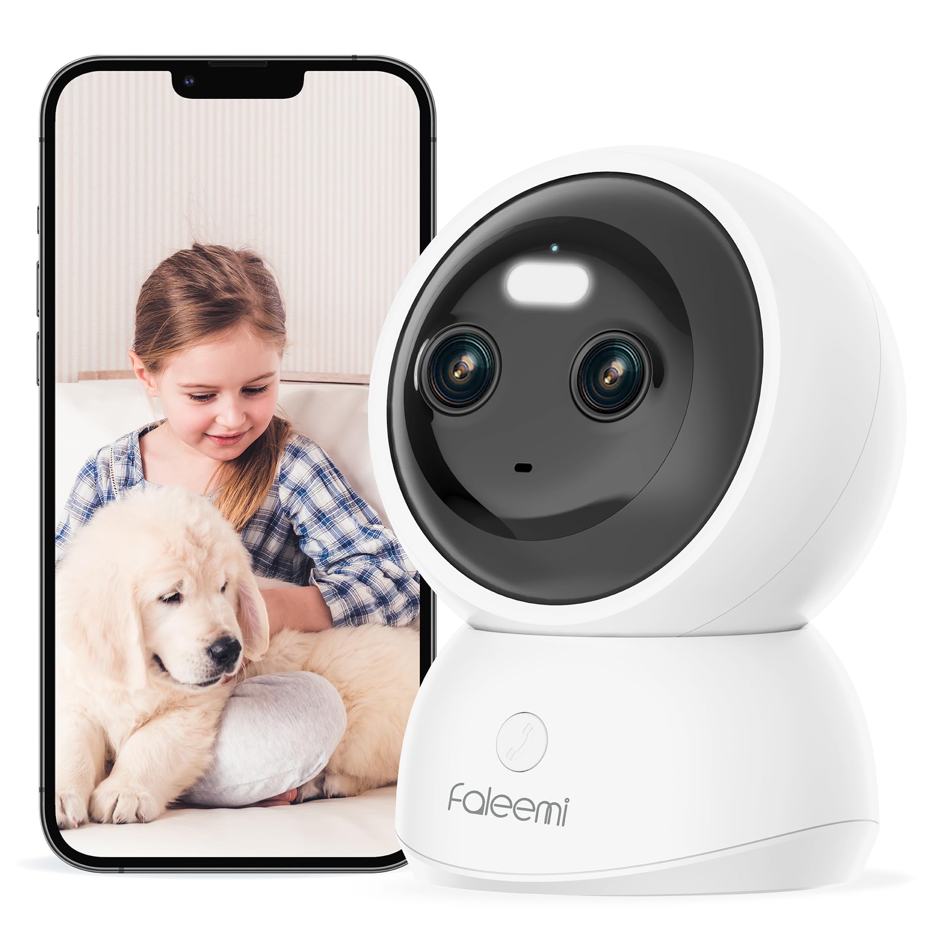 Faleemi Dual Lens 2.4/5Ghz Wifi Security Camera, 360 Ptz 2K Indoor Nanny Cams With Phone App, 2 Way Audio, Motion Tracking, Nigh