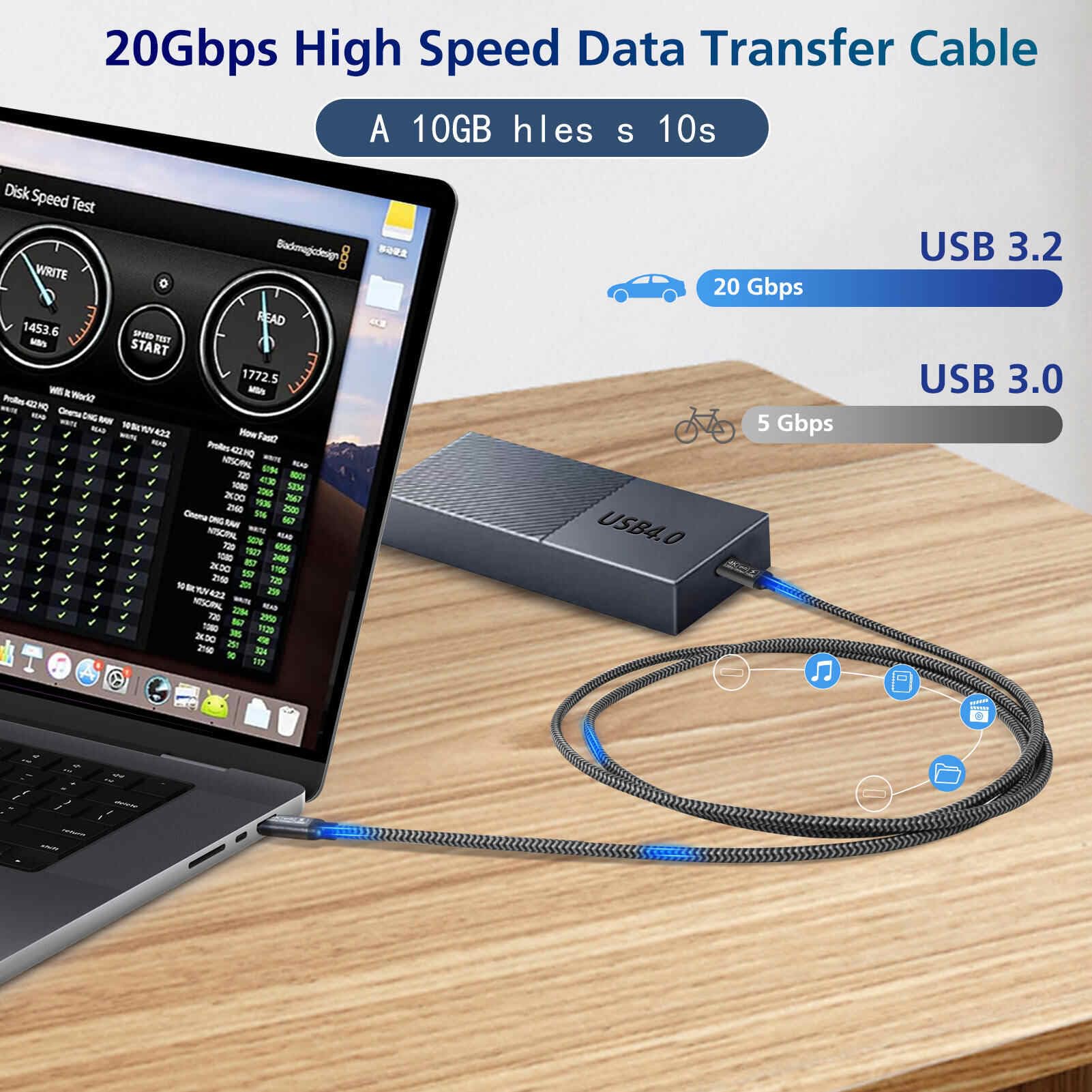 Usb C To Usb C 3.1 Gen 2 Cable 20Gbps Data Transfer, 4K144Hz Video Output Monitor Cable 100W Pd Fast Charging   Small Size, For