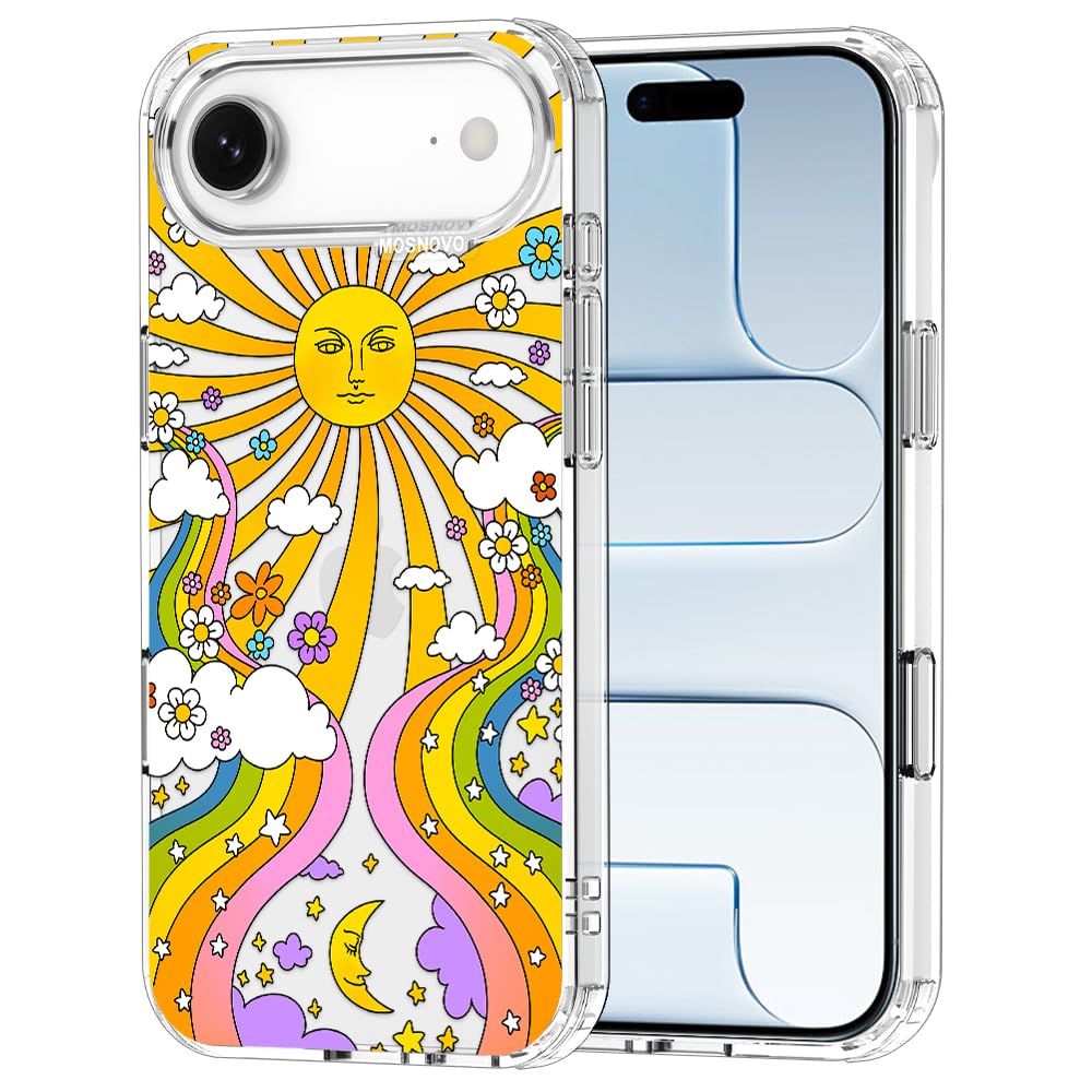 MOSNOVO for iPhone Air Case | Military Grade 6.6ft Drop Tested | Camera Control | Clear with 70s Psychedelic Groovy Art Design