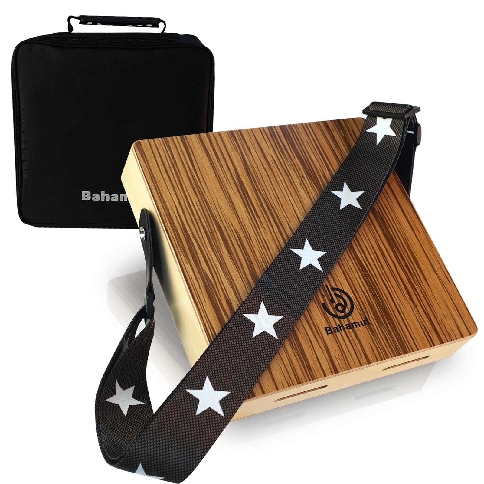 BAHAMUT Travel Cajon Drum -Zebrawood Small Portable Cajon with Strap and Bag, Rich Bass and Bright Treble Sounds, Ideal Gift Dru