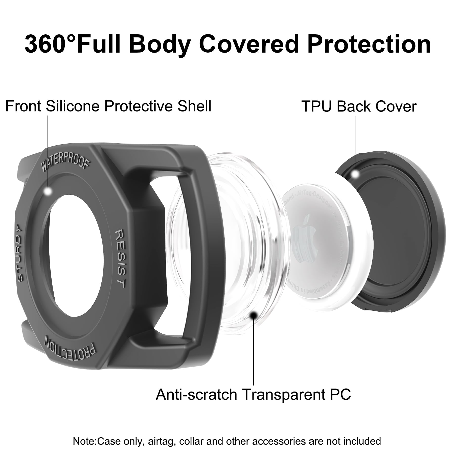 Sankala Waterproof Airtag Collar Holder, [1 Pack] Silicone Full Body Covered Anti Lost Apple Air Tag Case For Pet Collar Backpac