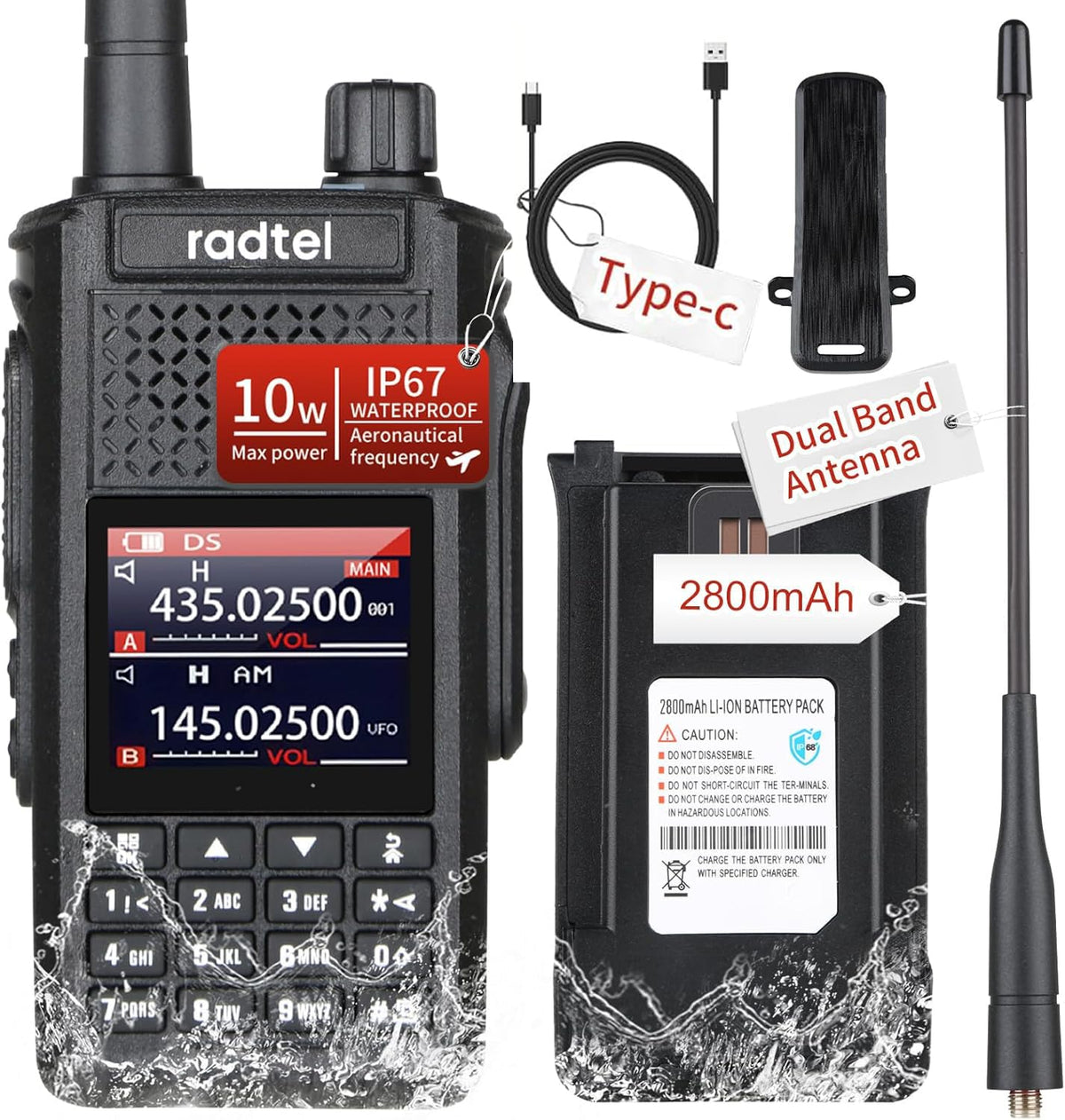 Radtel Rt 630 Ip67 Waterproof 10W Full Bands Ham Radio, Aviation Air Band Long Range Handheld Walkie Talkie, 18 630Mhz Receiver,