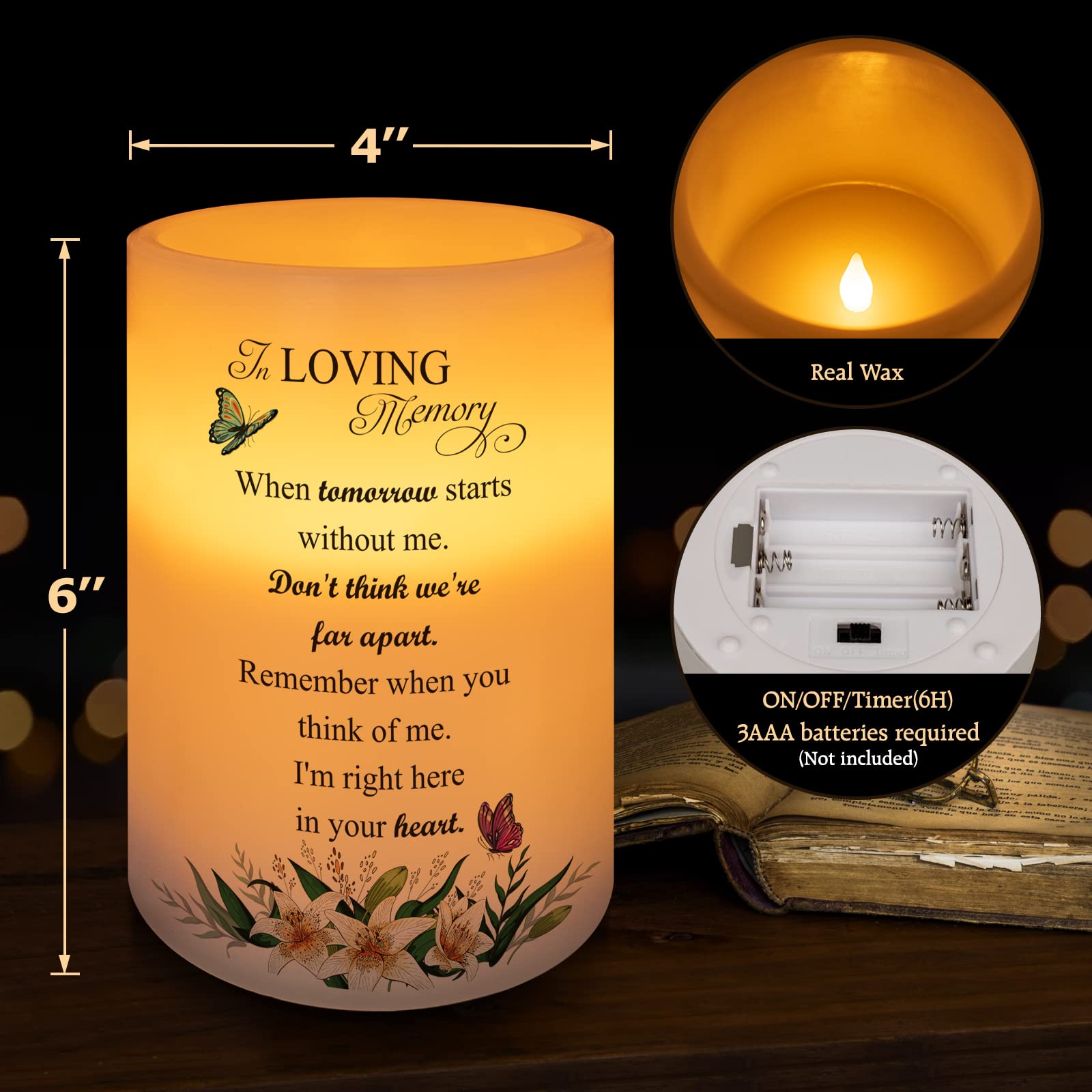 Hn Haiinaa Flameless Candle Real Wax Led Light With Timer Sympathy Gift For Loss Of Loved One Memorial Gifts For Loss Of Mother