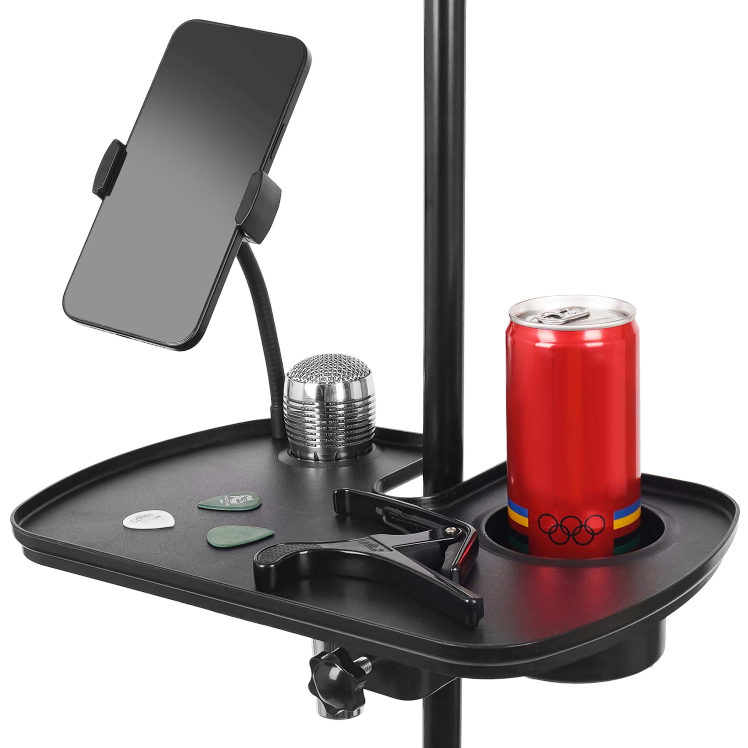 Auhafaly Plastic Microphone Stand Tray Stage Concert Performance Vocal Guitar Accessory with Drink Holder and Microphone Holder 