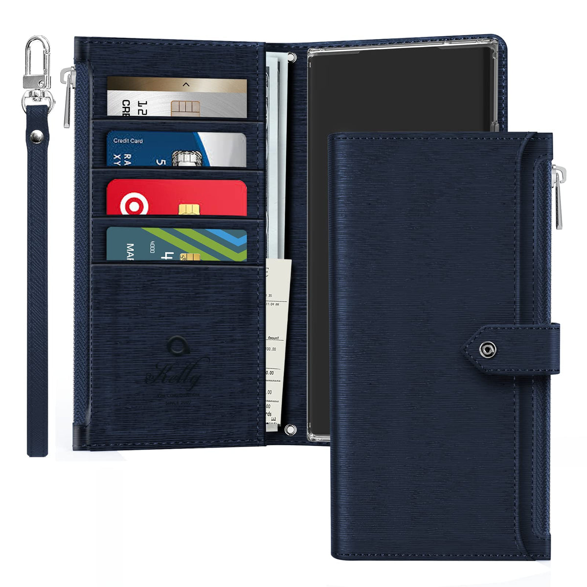 Just4You For Samsung Galaxy S23 Ultra Zipper Wallet Case With Strap Card Holder Folding Pu Leather Flip Phone Case For Women (Na