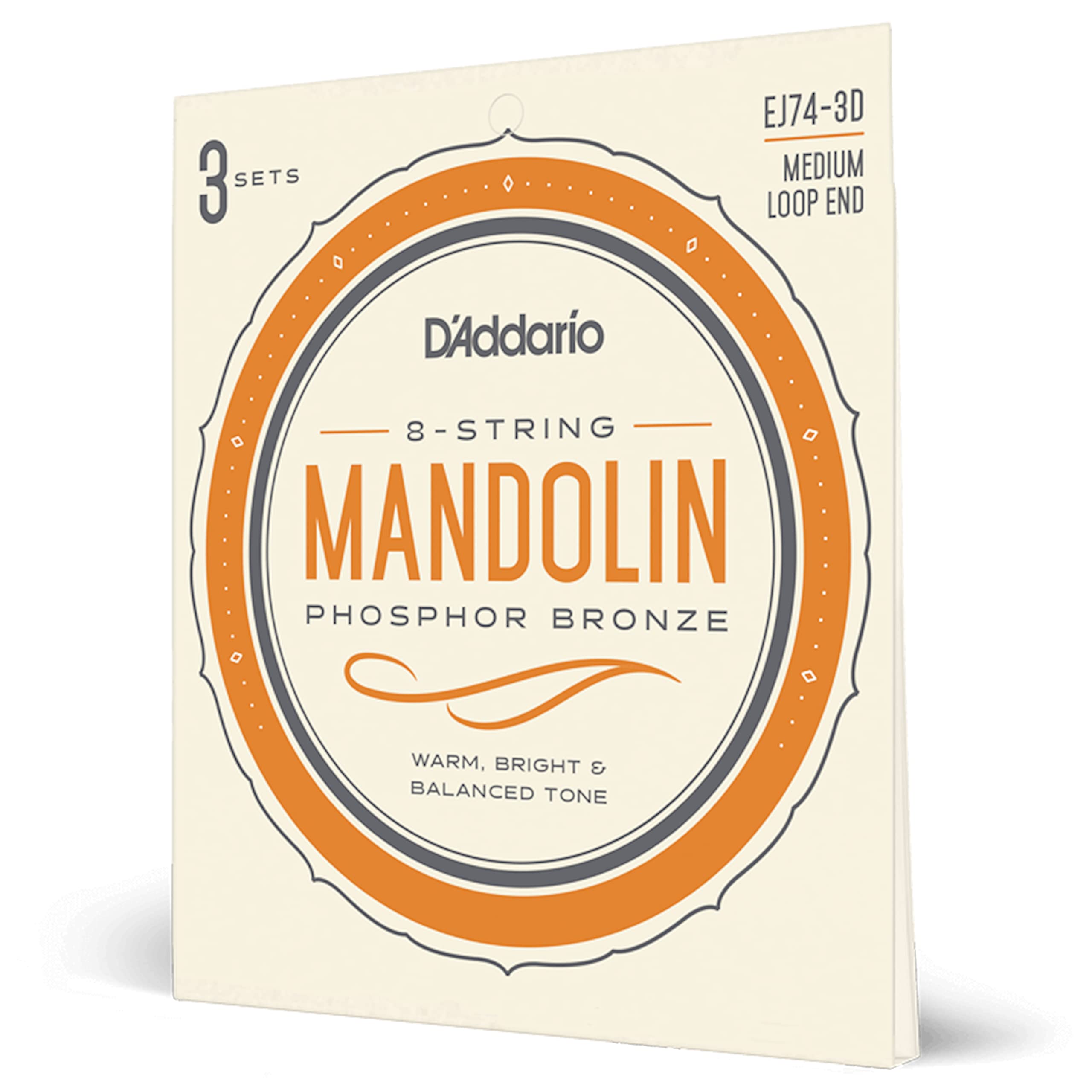 DAddario Mandolin Strings, Phosphor Bronze, EJ74-3D, Medium Gauge 11-40, 8-String Set, Pack of 3