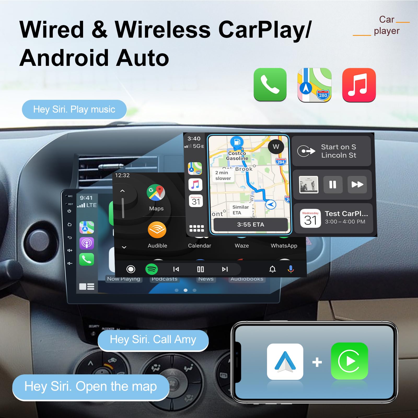 [2G+32G] Car Radio For Toyota Rav4 2007 2008 2009 2010 2011 2012, 10.1 Inch Android Touch Screen Stereo, Carplay/Android Auto/Mi