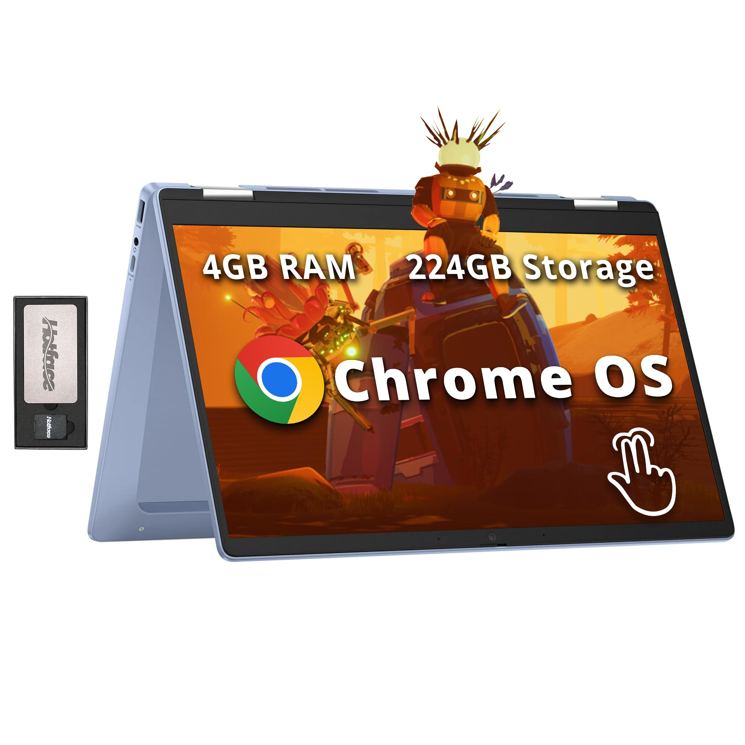 HP Chromebook x360 14 FHD Touchscreen Laptop, Intel Processor N100, 4GB RAM, 224GB Storage(64GB eMMC+160GB Docking Station Set),
