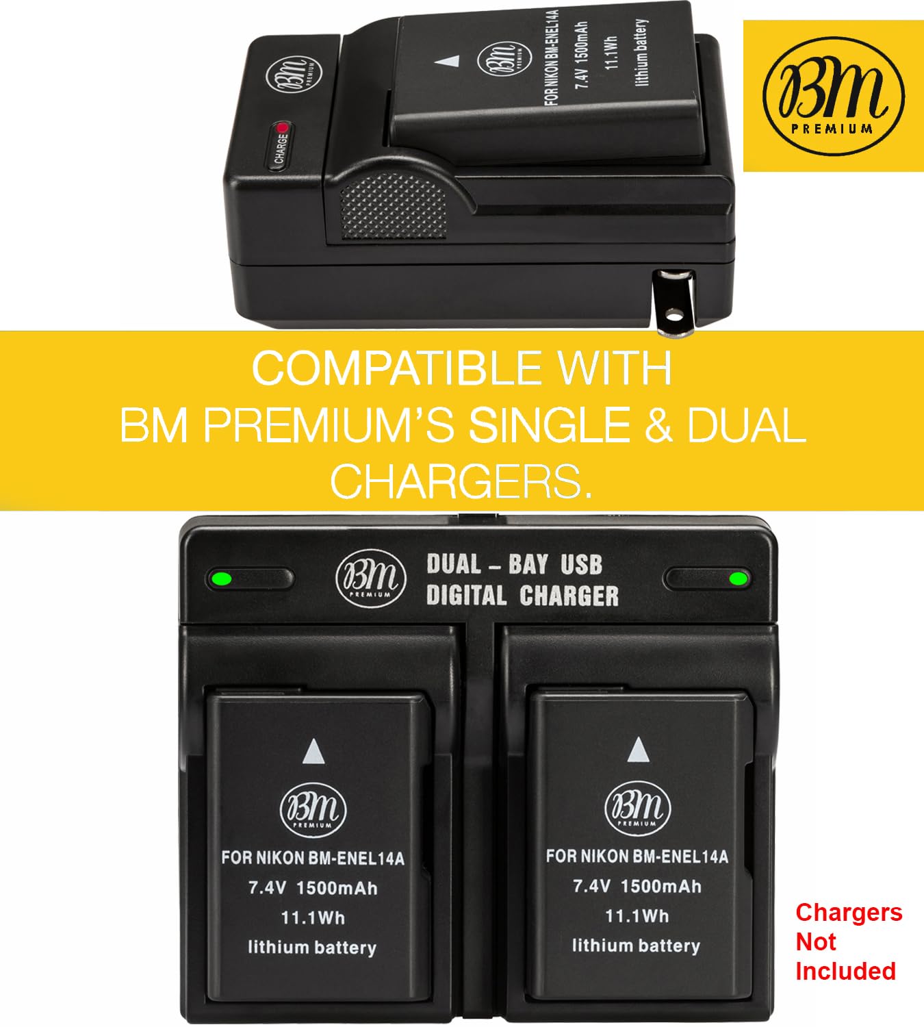Bm Premium 2 Pack Of En El14A Batteries For Nikon D3100, D3200, D3300, D3400, D3500, D5100, D5200, D5300, D5500, D5600, Df, Cool