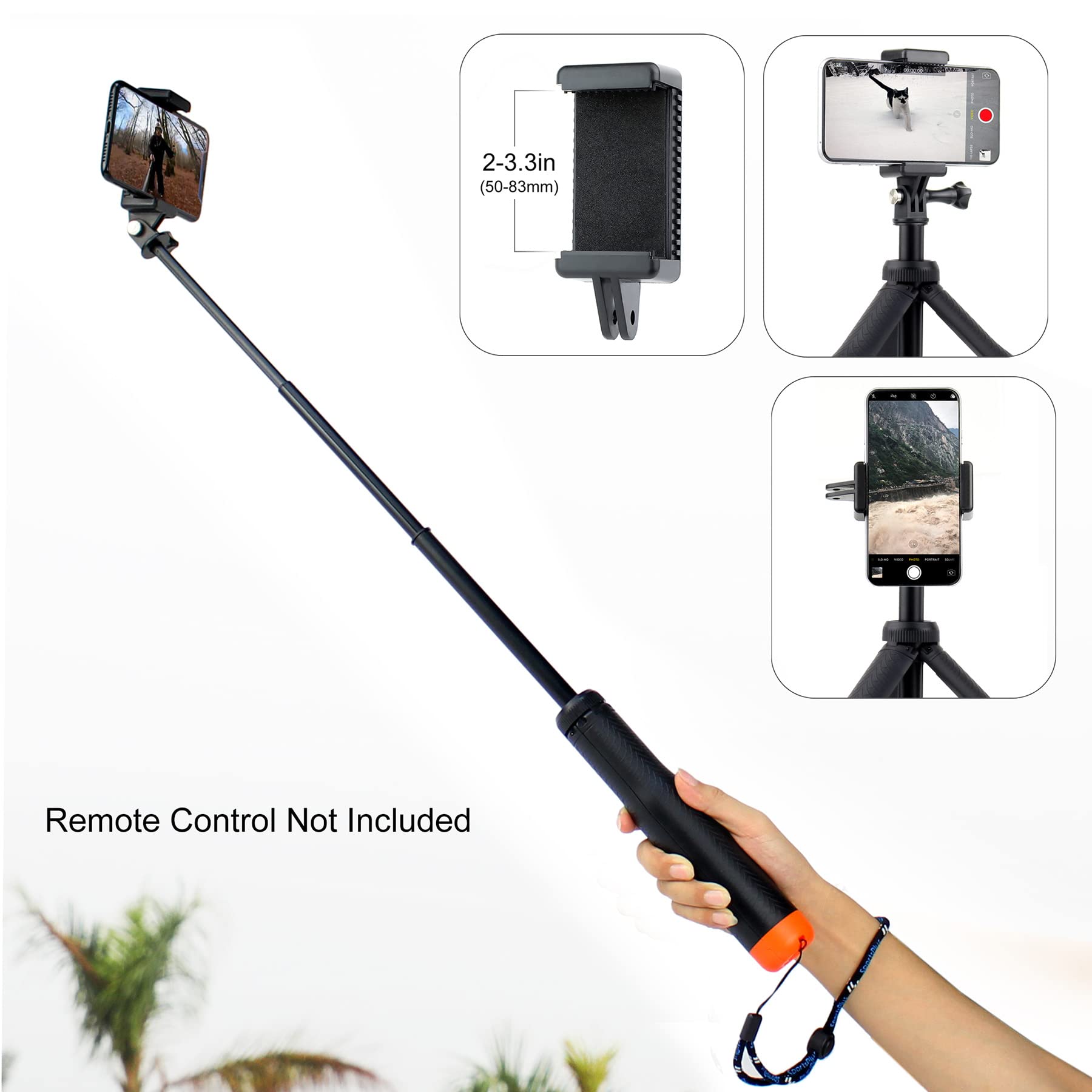 Gepuly 9'' 27''Waterproof Selfie Stick Floating Hand Grip Tripod For Gopro Hero 13 12 11 10 9 8 7 6 5 4 3 Fusion, Max, Most Action Cameras Used As Floating Tripod, Hand Grip, Selfie Stick,Tripod Stand