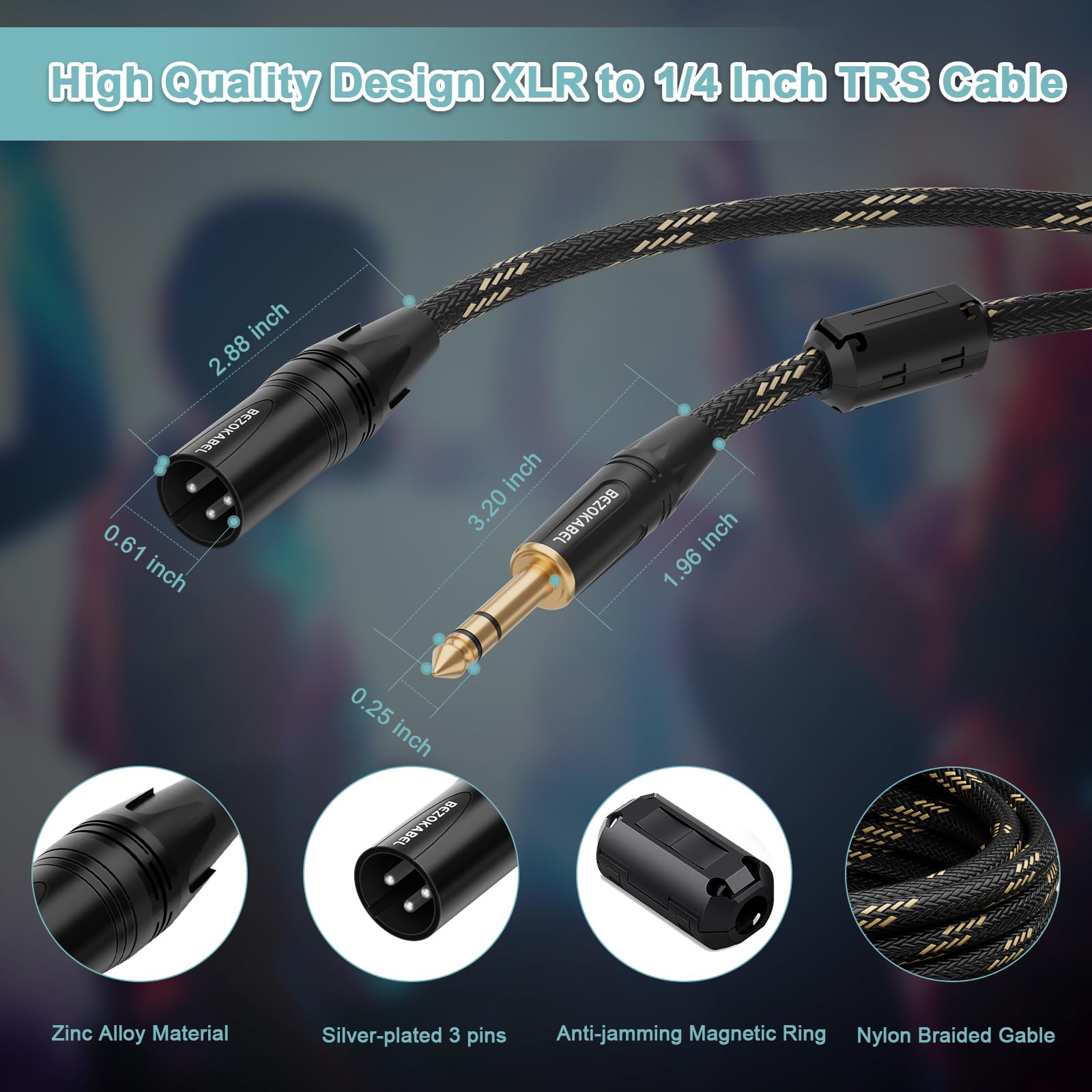 Bezokabel Xlr To 1/4 Inch(6.35Mm), Xlr Male To 1/4 Male 15Ft 2Packs, Trs To Xlr Cable, Quarter Inch To Xlr Microphone Cable Nylo