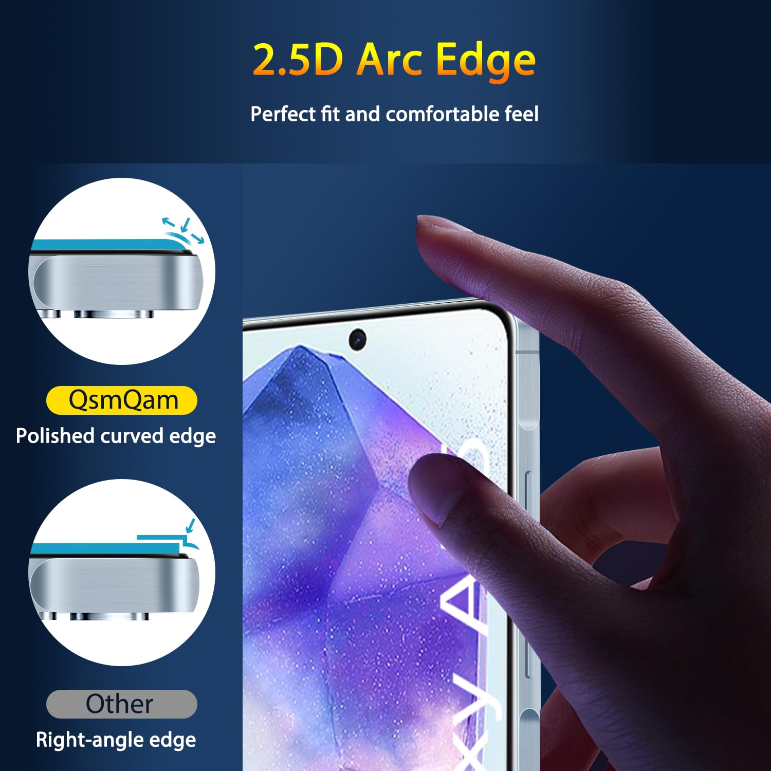 Qsmqam 3 Pack Screen Protector For Samsung Galaxy A55 + 3 Pack Camera Lens Protector, Ultra Hd Tempered Glass, 9H Hardness, Anti