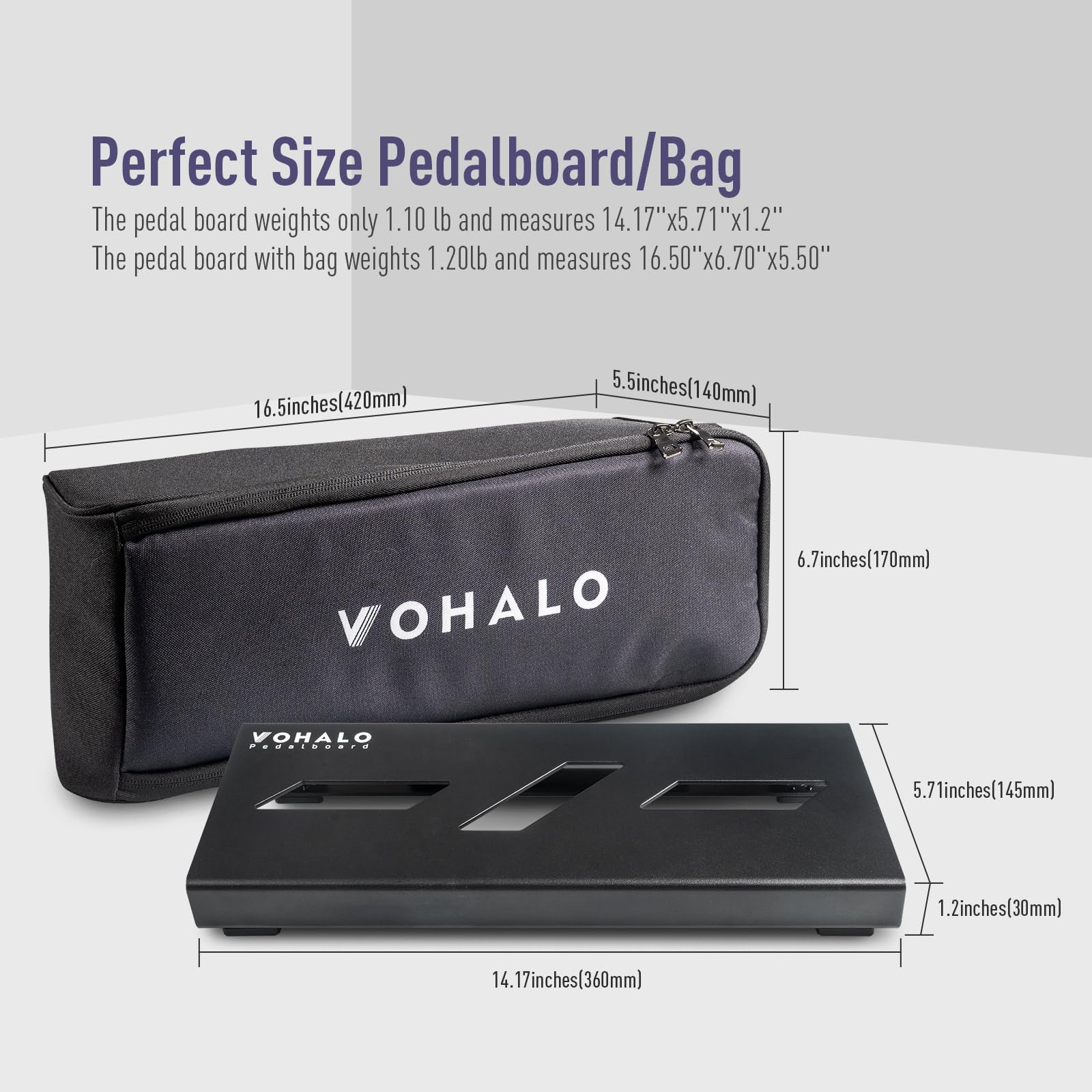 Vohalo Mini 14 Guitar Pedal Board With Carry Bag, Guitar Effects Compact Small Pedalboard 14.1X 5.5 With Carry Bag, Included Ped