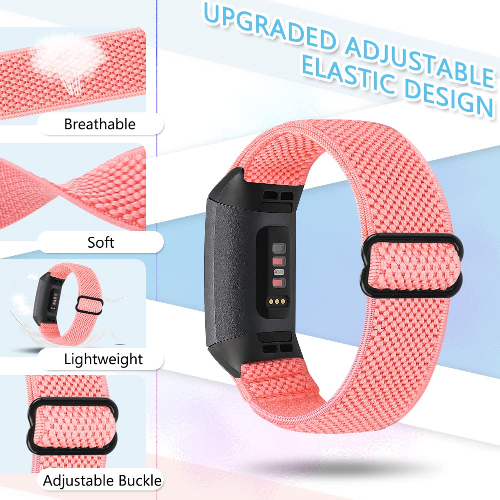 Huamanlou 10 Pack Solo Loop Elastic Nylon Watch Bands Compatible With Fitbit Charge 4/Charge 4 Se/Charge 3/Charge 3 Se Bands, Ad