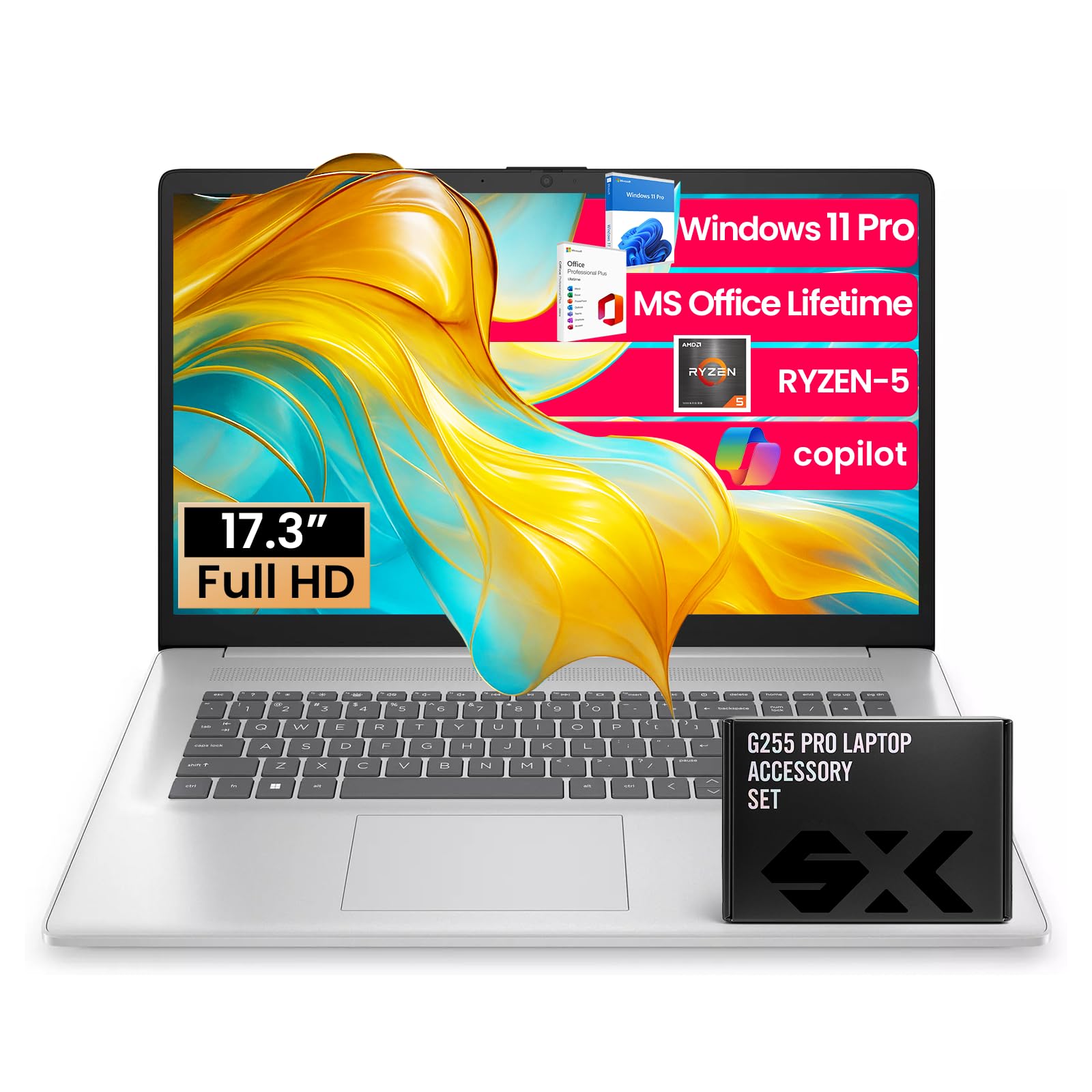 Hp 17 Inch Laptop For Business And Students, 17.3'' Fhd, Amd Ryzen 5 (Beats I7-1165G7), W/Copilot, Ms Office Pro, Wins 11 Pro, N