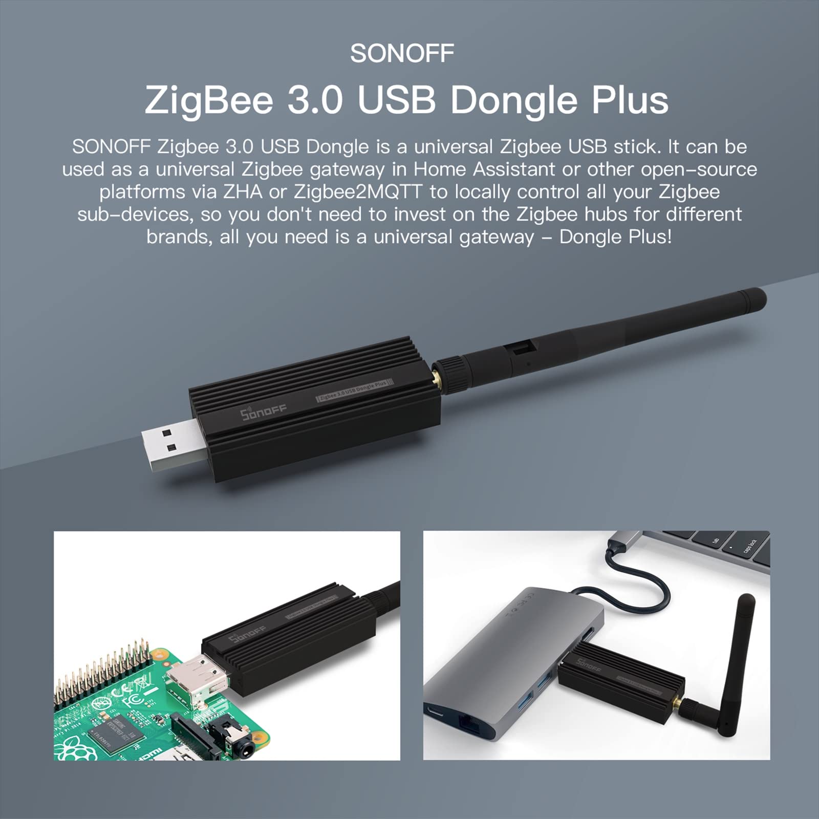 Sonoff Zigbee 3.0 Usb Dongle Plus Gateway, Universal Zigbee Usb Gateway With Antenna For Home Assistant, Iobroker, Wireless Zigb