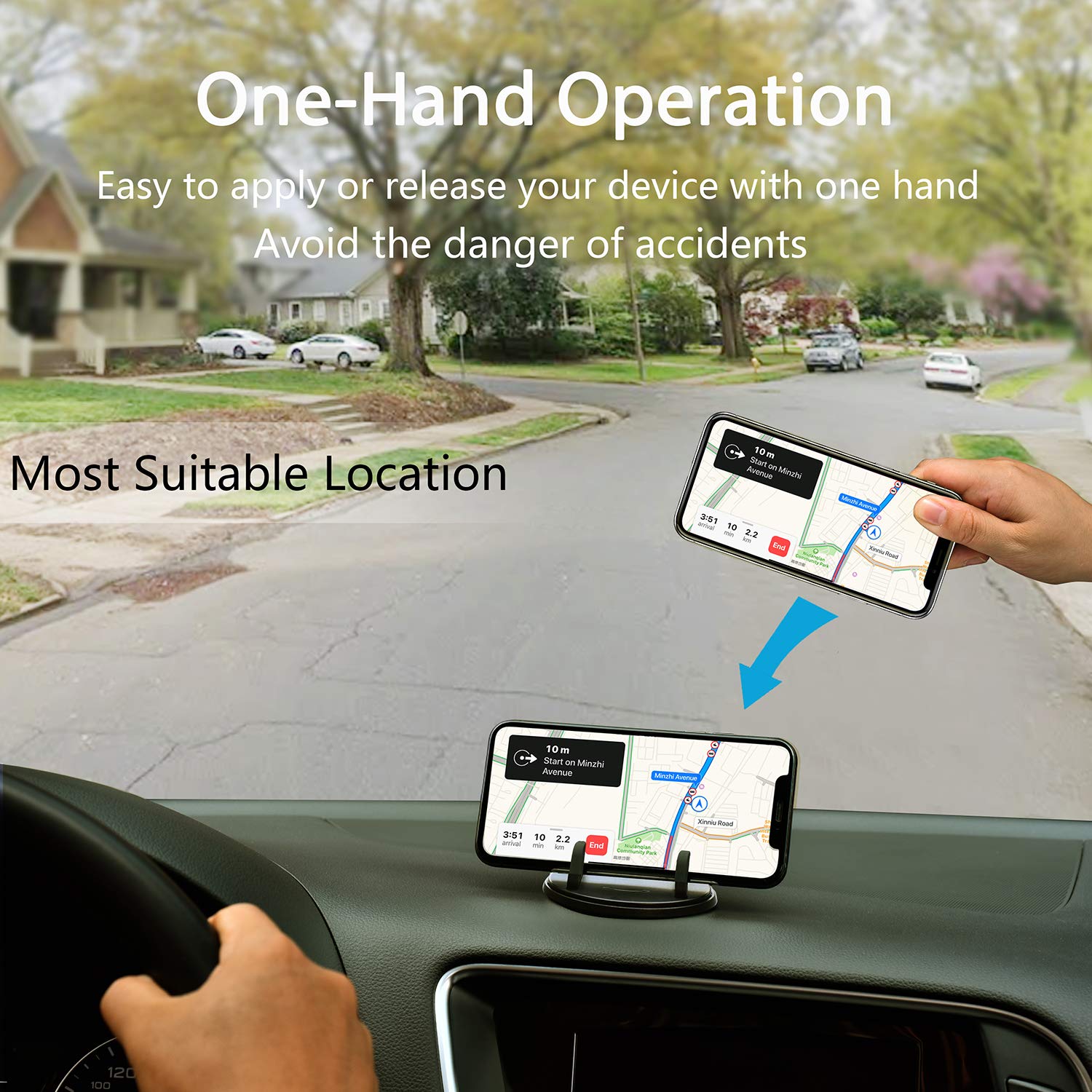 Srunp Car Phone Mount With Three-Point Support For Car Dashboard, 360 Degree Rotatable Washable Cell Phone Holder For Car Compat