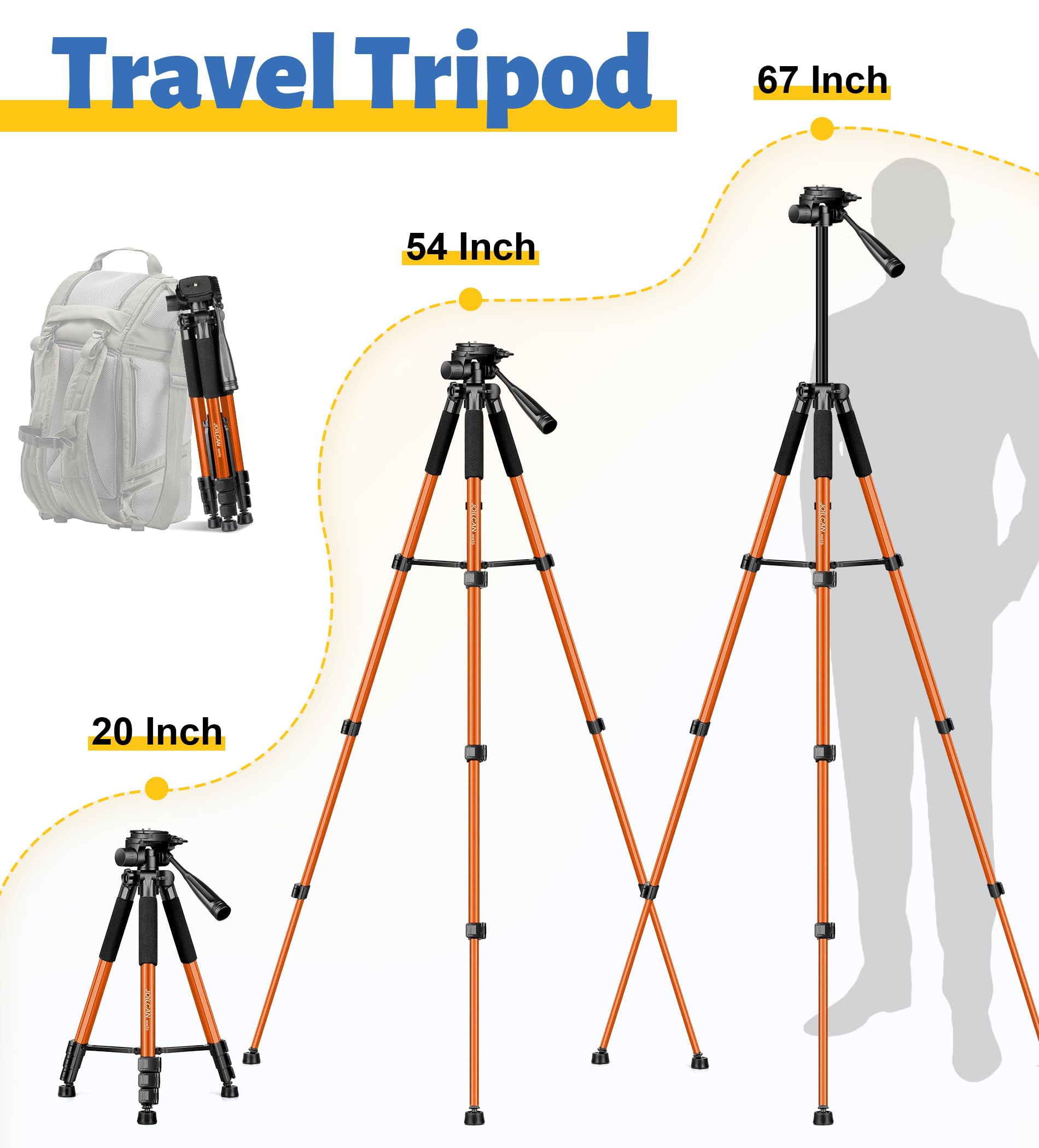 Joilcan Tripod For Camera, Camera Tripod 67'' Heavy Duty Tripod, Phone Tripod For Video Recording Photo Vlog, Aluminum Camera Tr