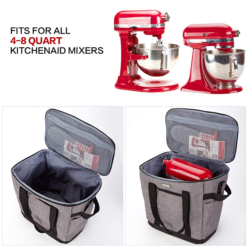 Homest Stand Mixer Dust Carry Bag With Pockets For Kitchenaid Bowl Lift 5 8 Quart, Grey