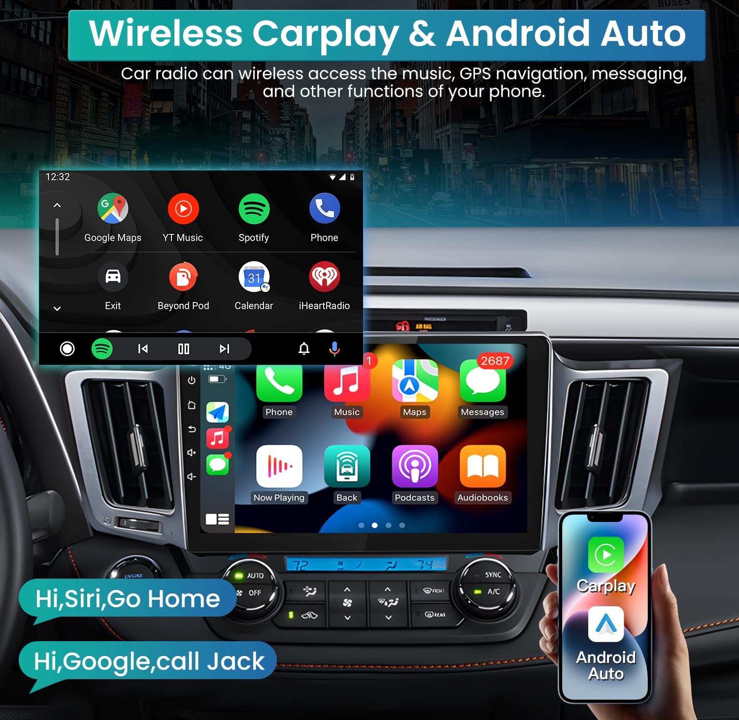 Car Stereo Radio For Toyota Rav4 2013 2018   Wireless Carplay And Android Auto Gps Navigation   (4Gb+32Gb) Head Unit 10.1 Inch T