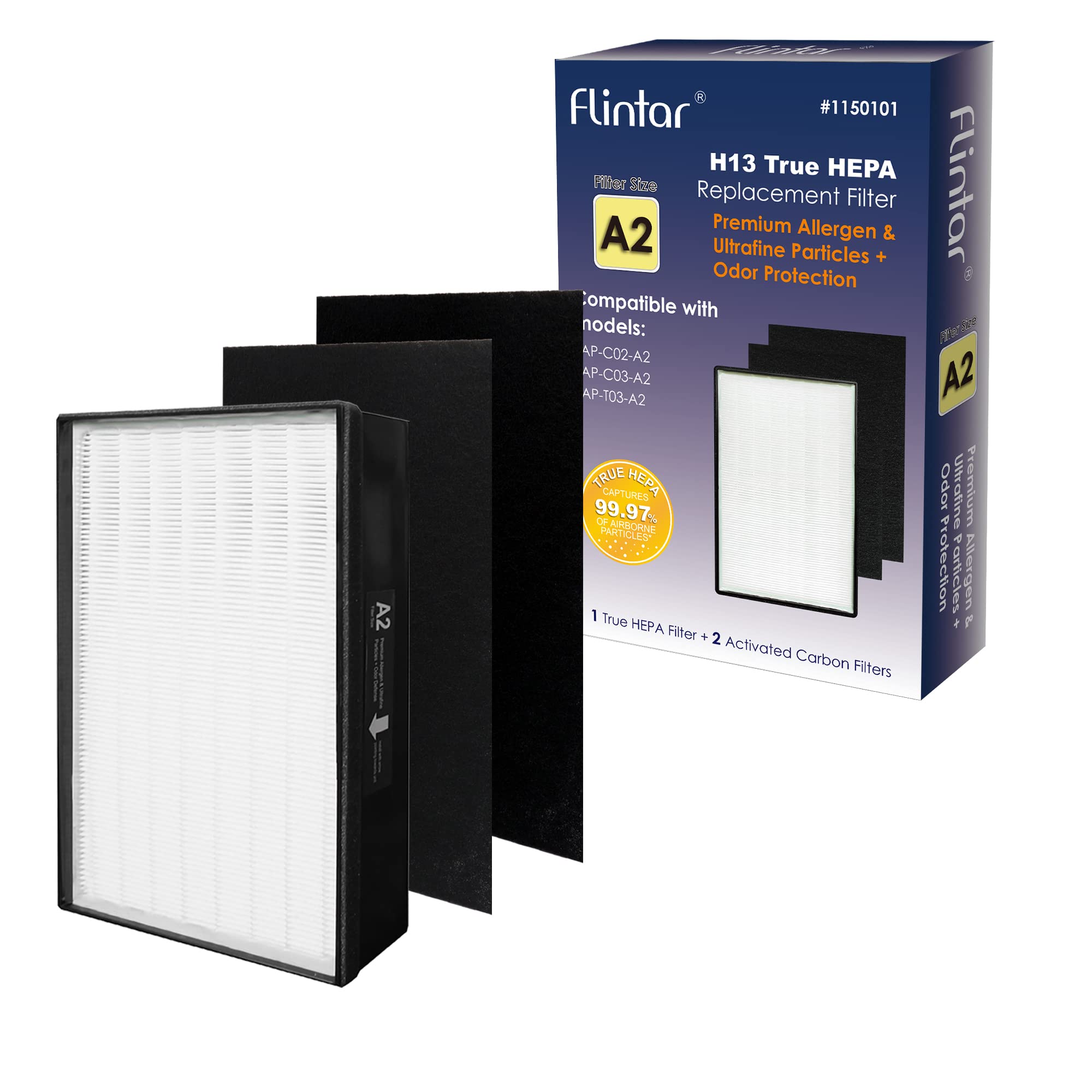 Flintar Type A2 H13 Grade True Hepa Replacement Filter, Compatible With Room Air Purifier Fap C02 A2, Fap C03 A2, Fap T03 A2, Fa