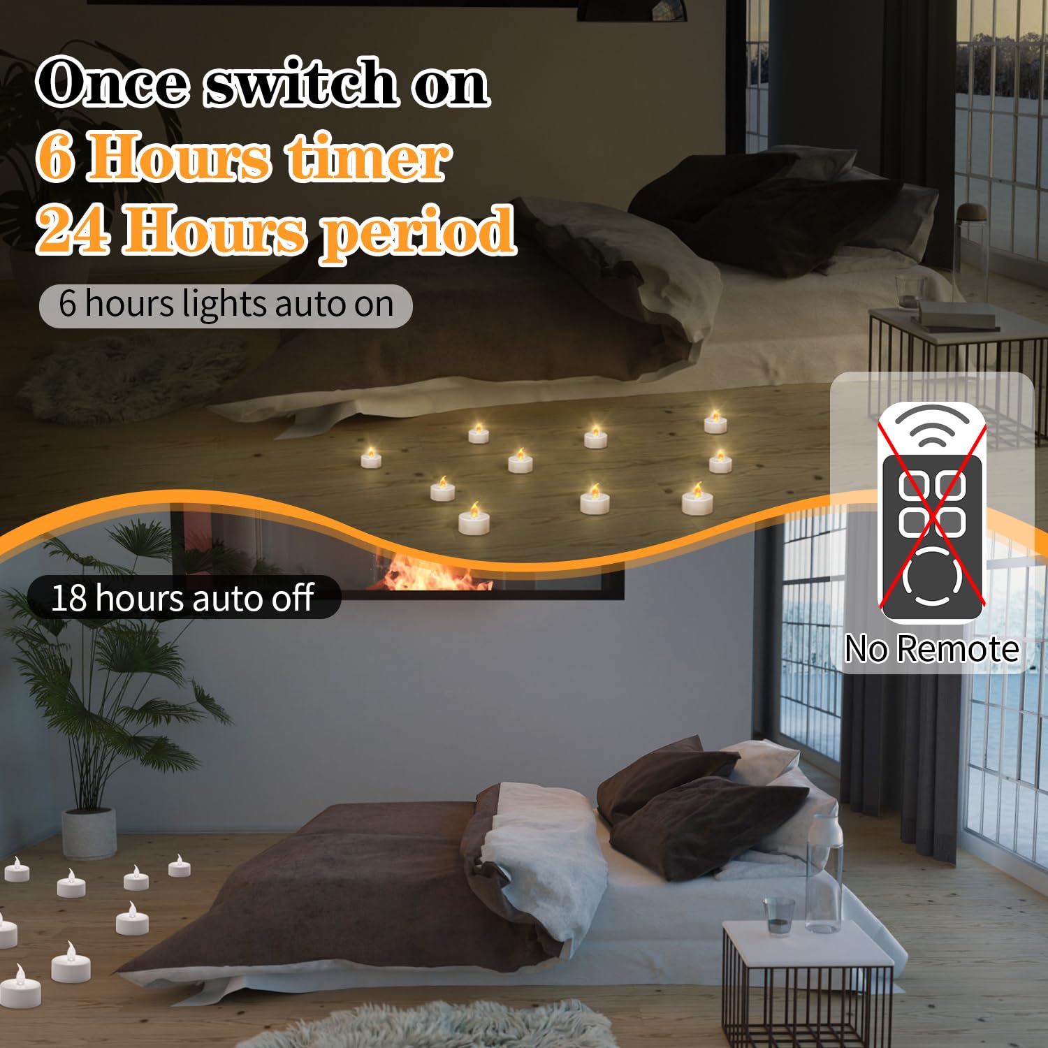 Koaby 12/24/50 Pack Tea Lights With Timer, Auto On 6 Hours And Off 18 Hours In 24 Hours Cycle, Flameless Flickering Battery Oper