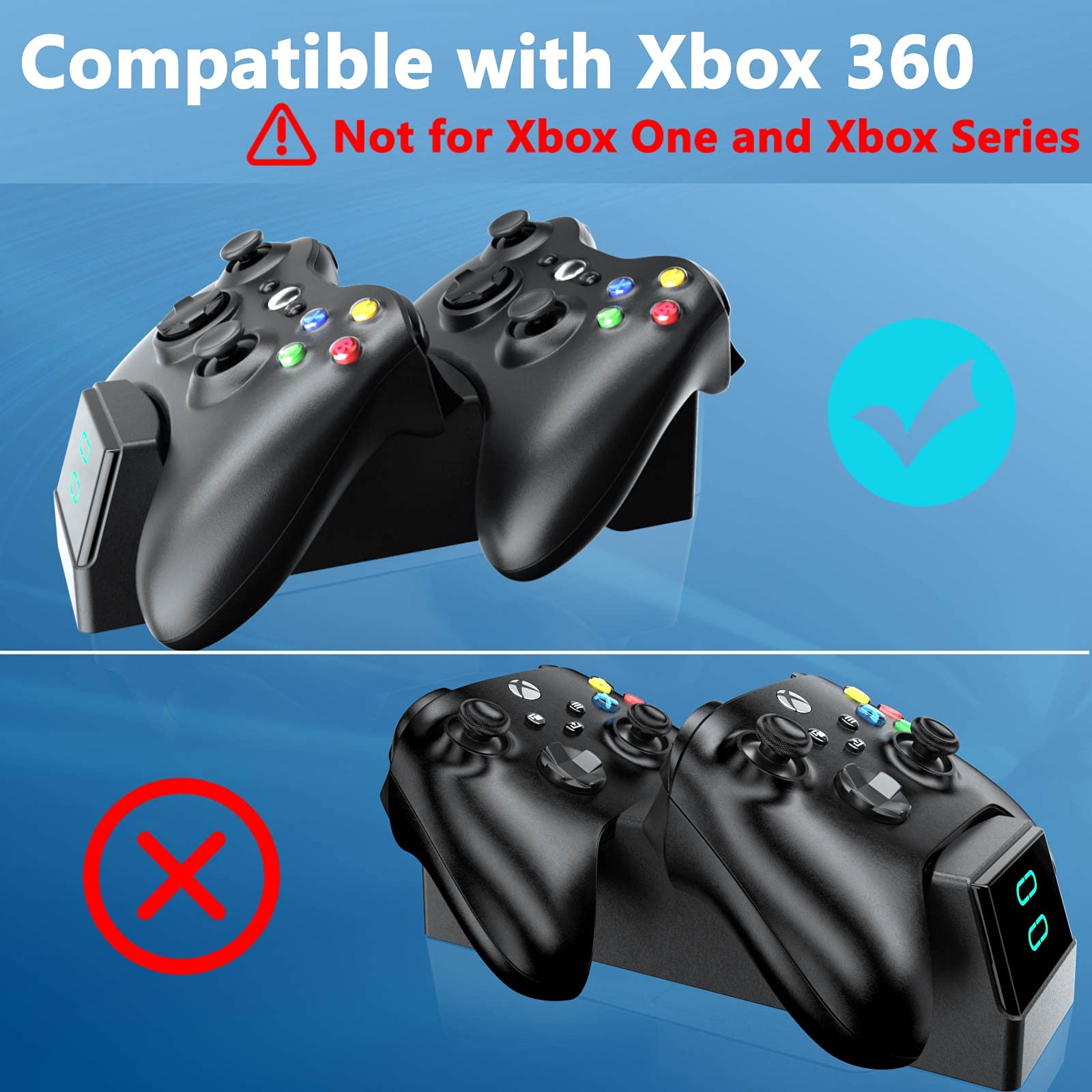 Controller Charger Station For Xbox 360,Boffo Dual Charging Dock With 2Pcs 1200Mah Rechargeable Battery Packs And A Charging Cab