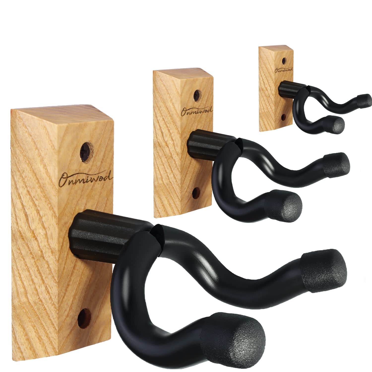 Onmiwod Guitar Wall Mount 3 Pack, Ash Hardwood Guitar Hanger, U Shaped Guitar Wall Hanger Mount, Guitar Holder Hook Stand Wall F